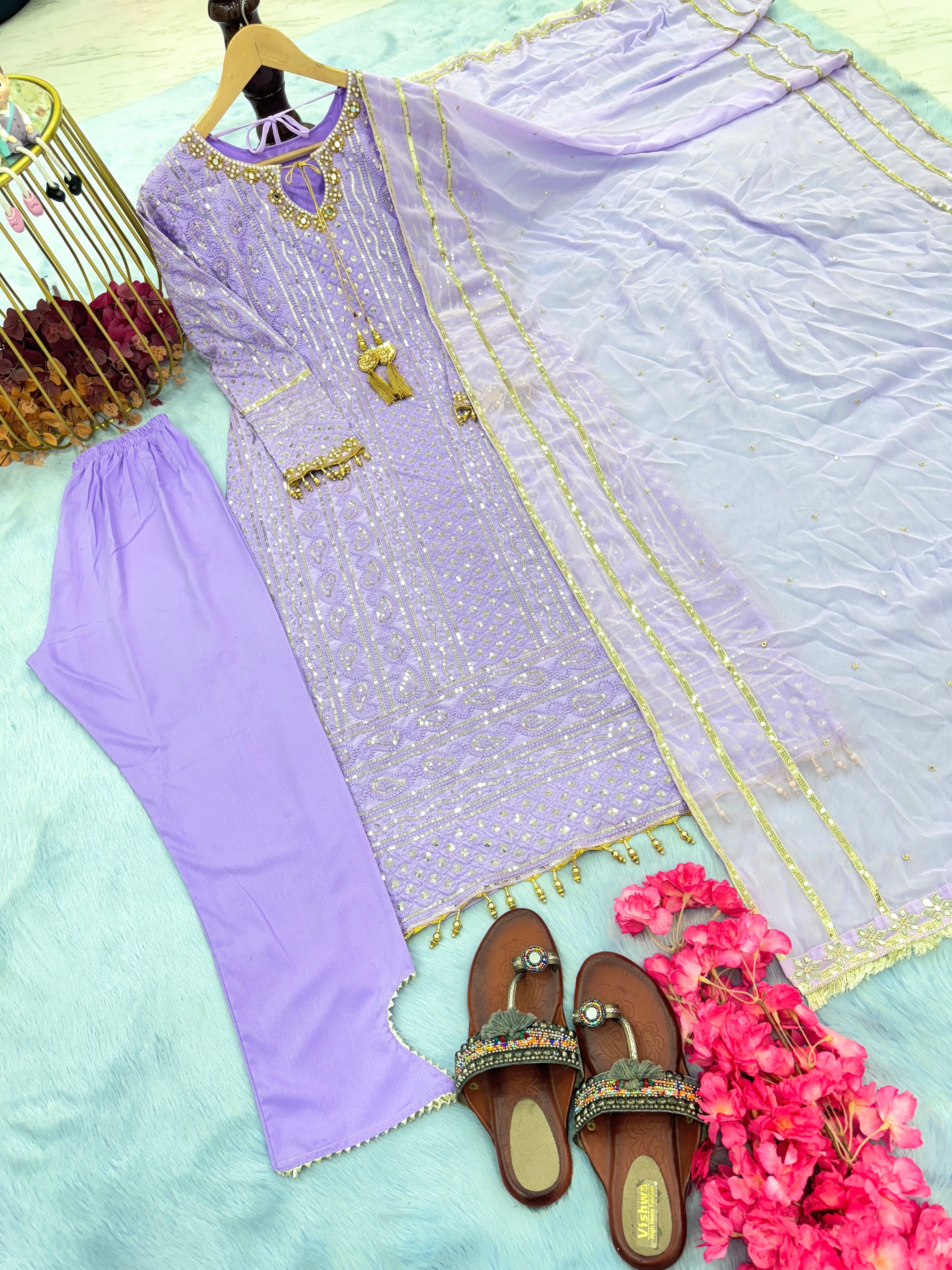 Designer Party Wear Look Heavy Faux Georgette Top Bottom & Dupatta Set