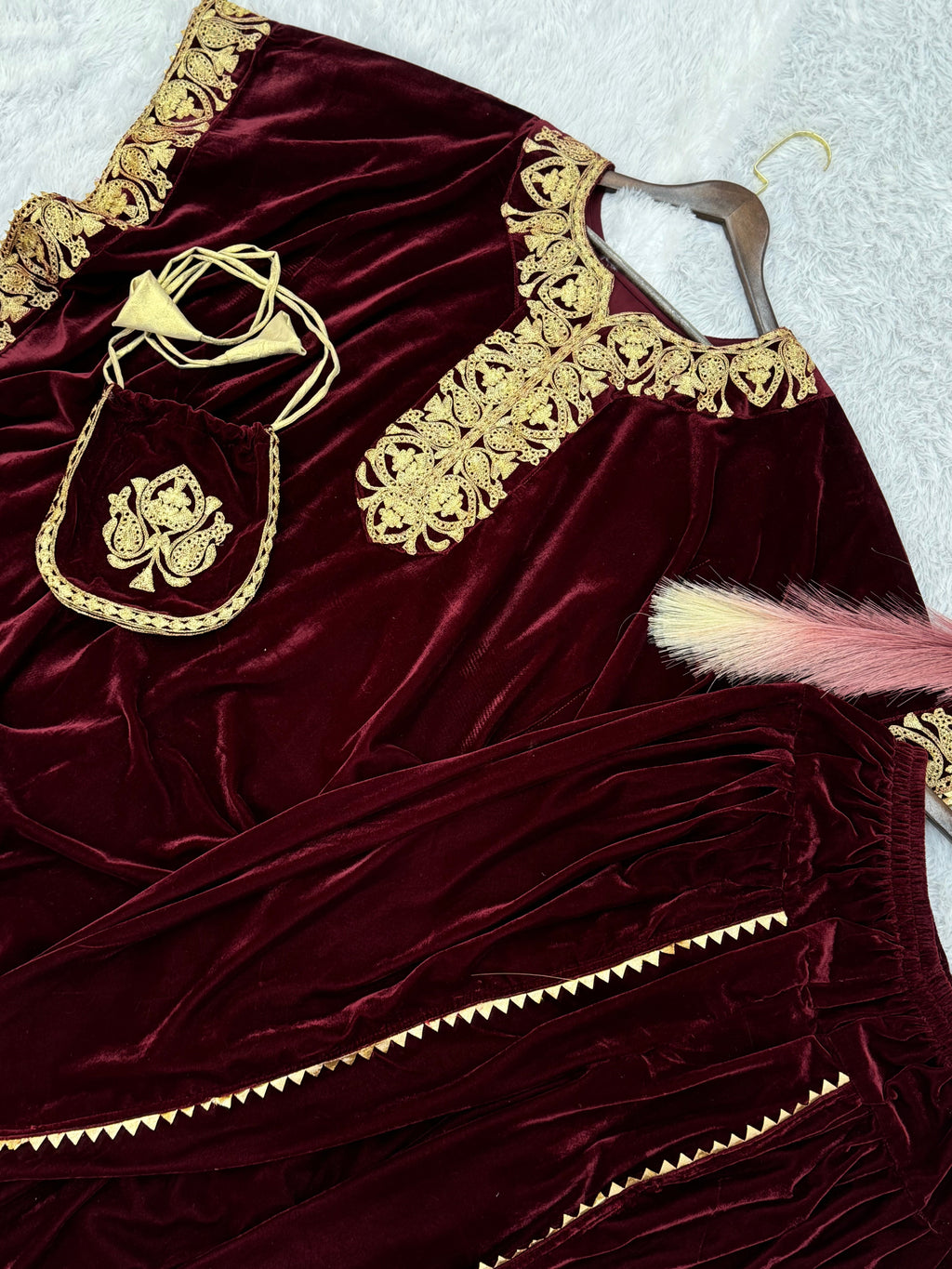 Designer Kaftan With Dhoti With Embroidery And Fancy Lace Border Work