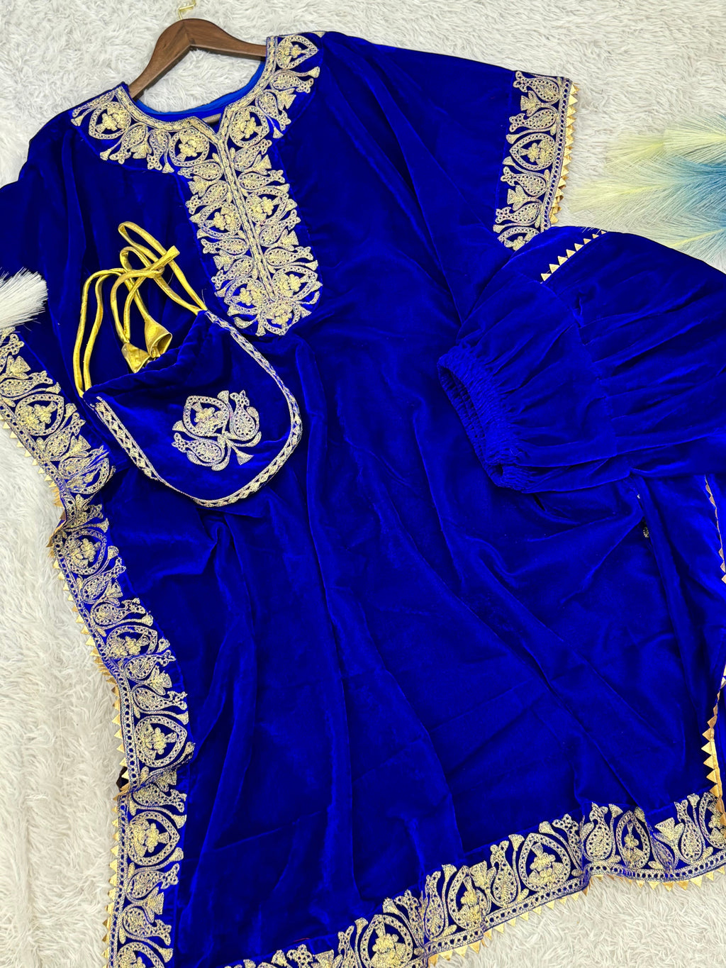 Designer Kaftan With Dhoti With Embroidery And Fancy Lace Border Work