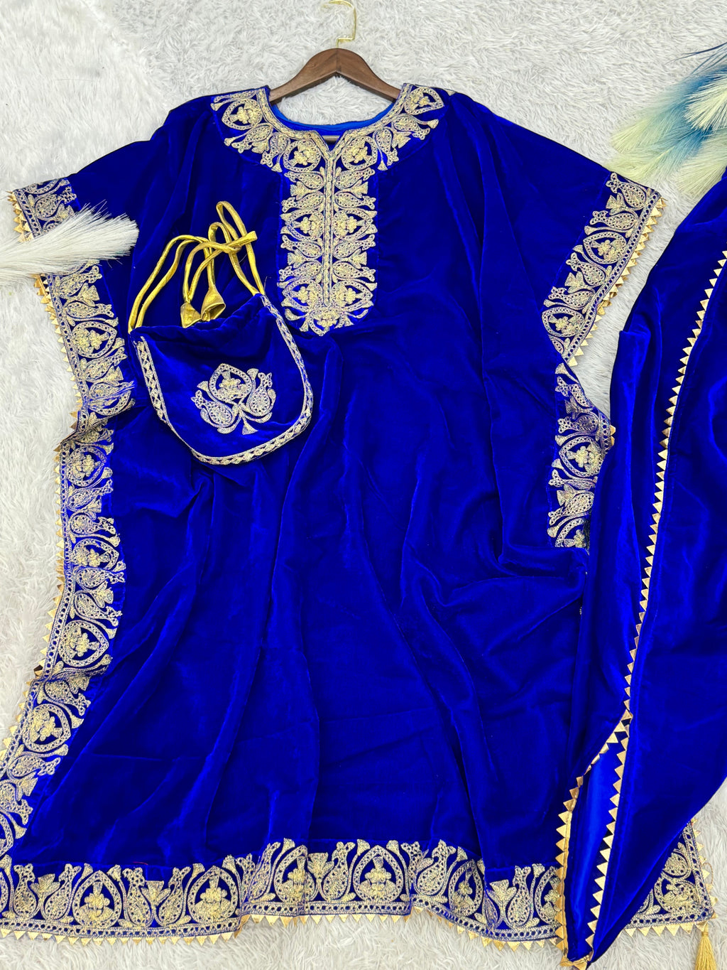 Designer Kaftan With Dhoti With Embroidery And Fancy Lace Border Work