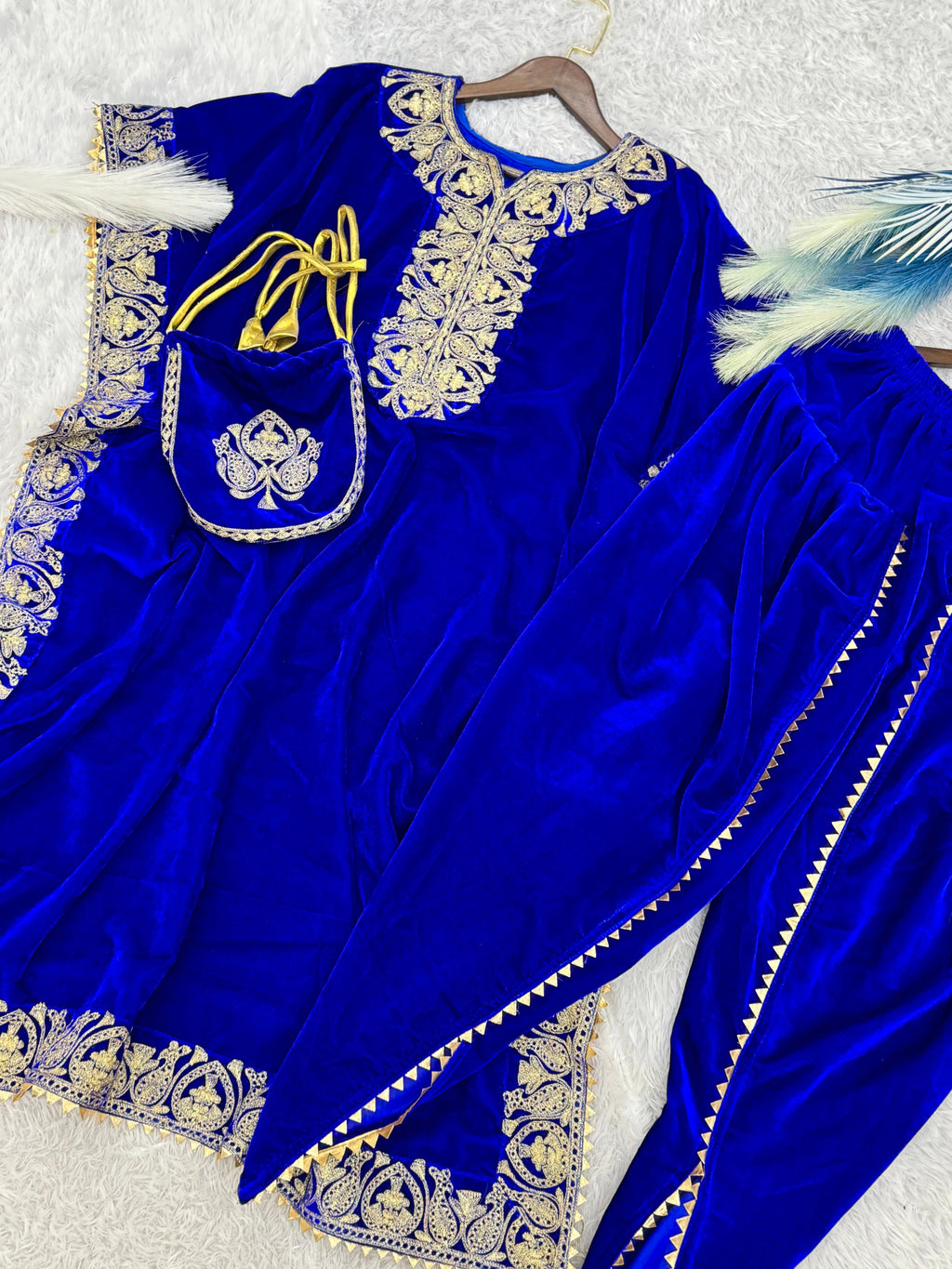 Designer Kaftan With Dhoti With Embroidery And Fancy Lace Border Work