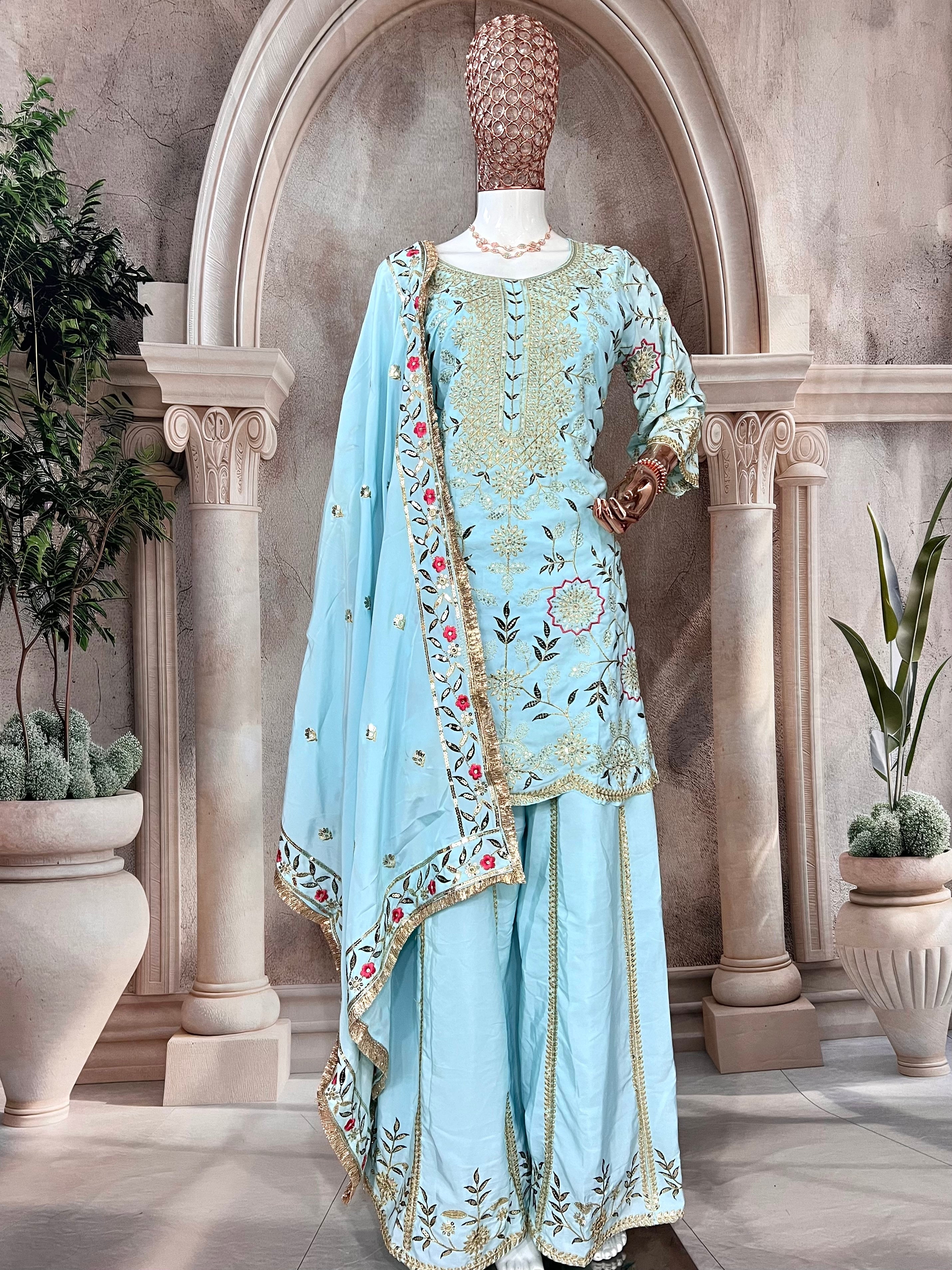 पार्टी में पहनने के लिए सुंदर टॉप और बॉटम दुपट्टे के साथ