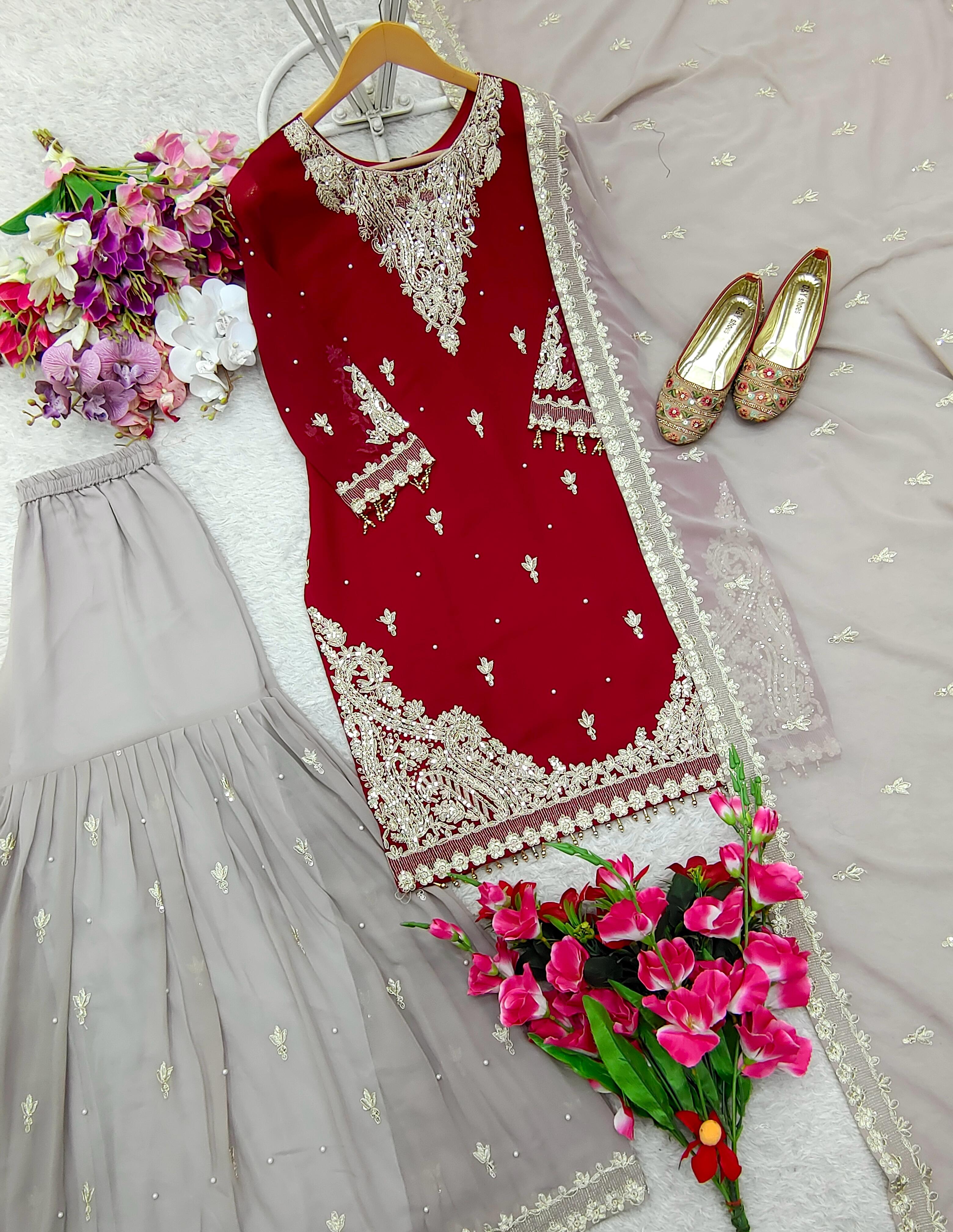 Beautiful Party Wear Top Plazzo And Dupatta