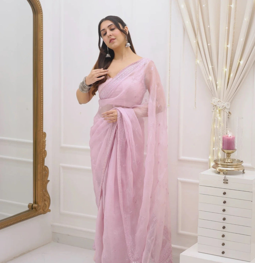 Designer Saree With Sequence And Thread Embroidery Work