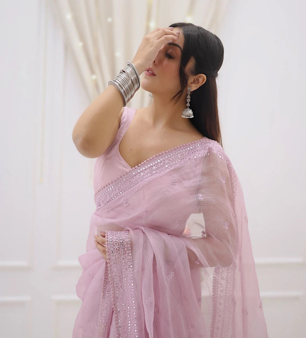Designer Saree With Sequence And Thread Embroidery Work
