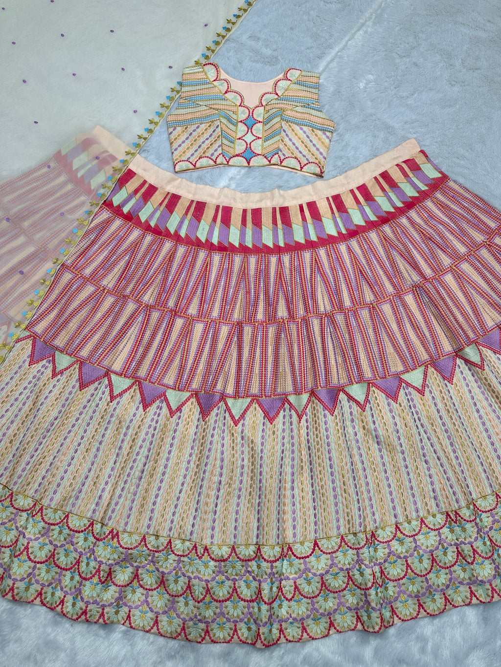 Designer Lehenga - Choli And Dupatta With Embroidery Thread Work