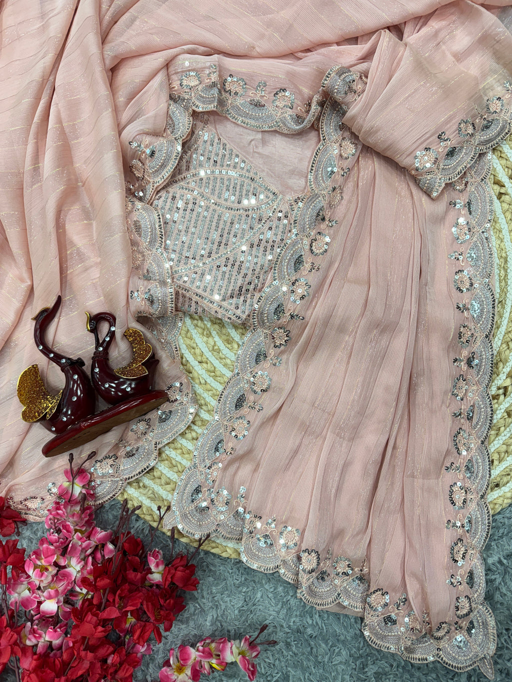 Designer Party Wear Saree Sequence And Embroidery Work
