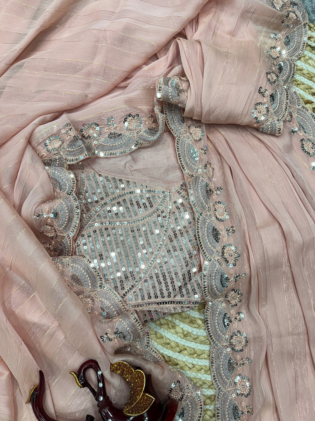 Designer Party Wear Saree Sequence And Embroidery Work