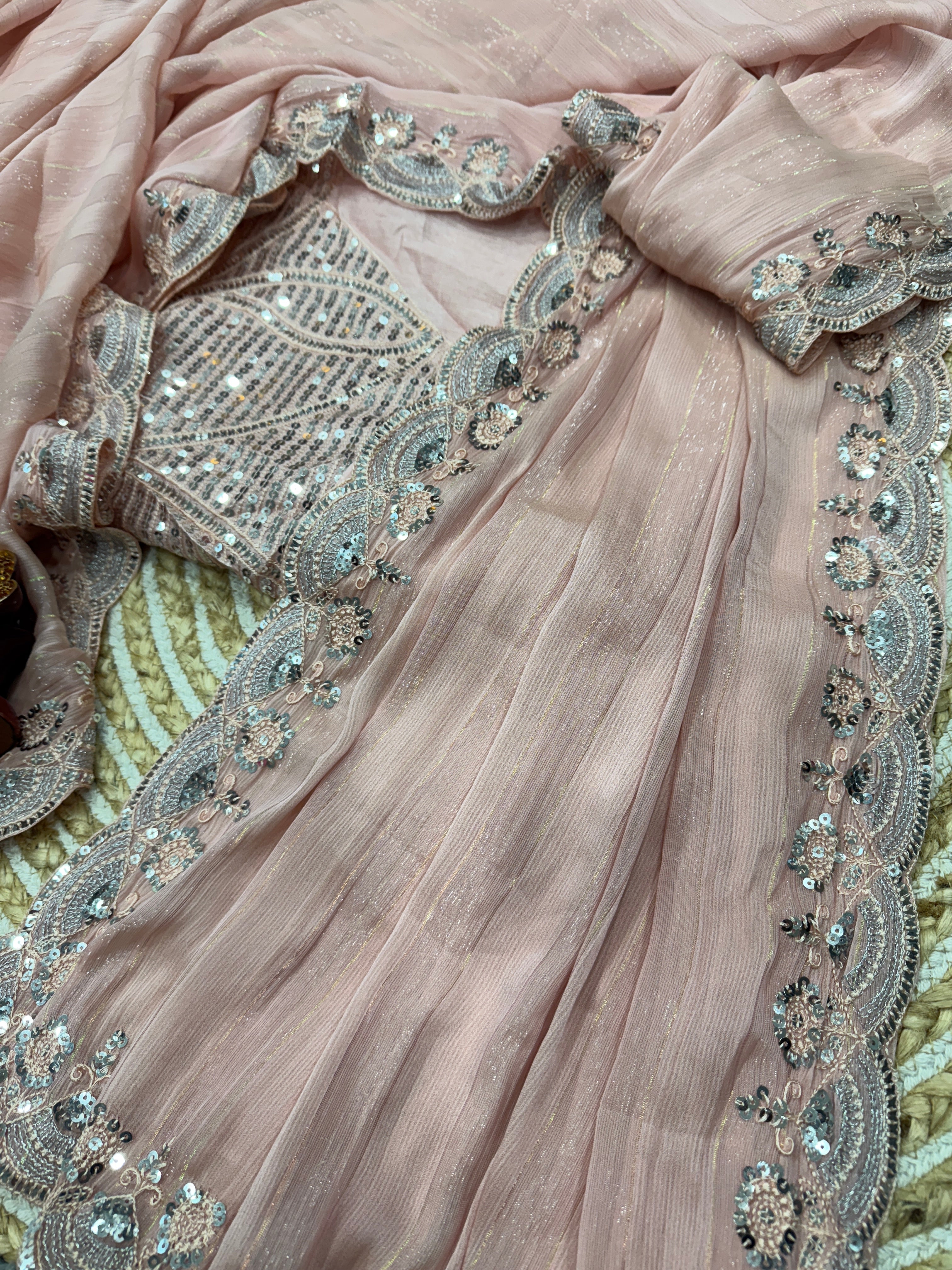 Designer Party Wear Saree Sequence And Embroidery Work