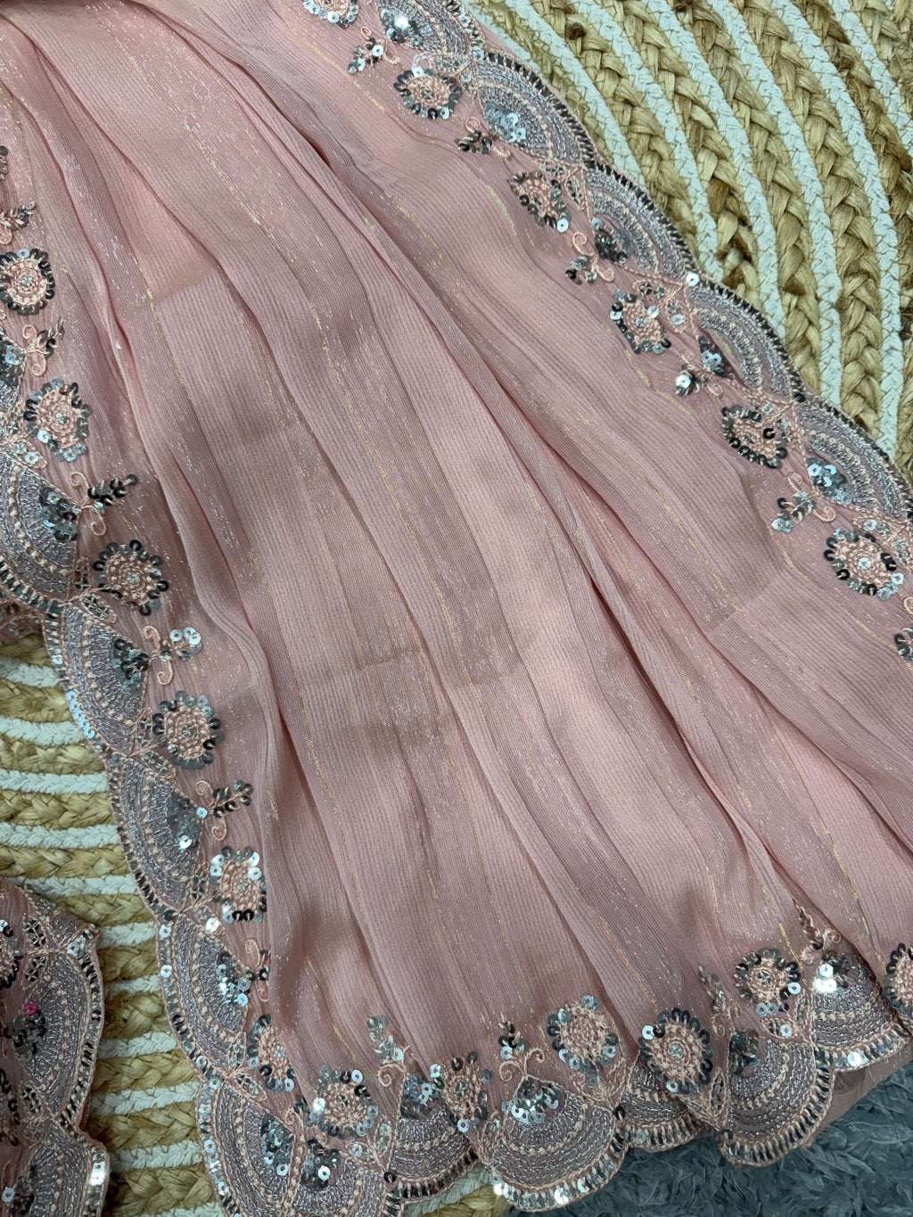 Designer Party Wear Saree Sequence And Embroidery Work