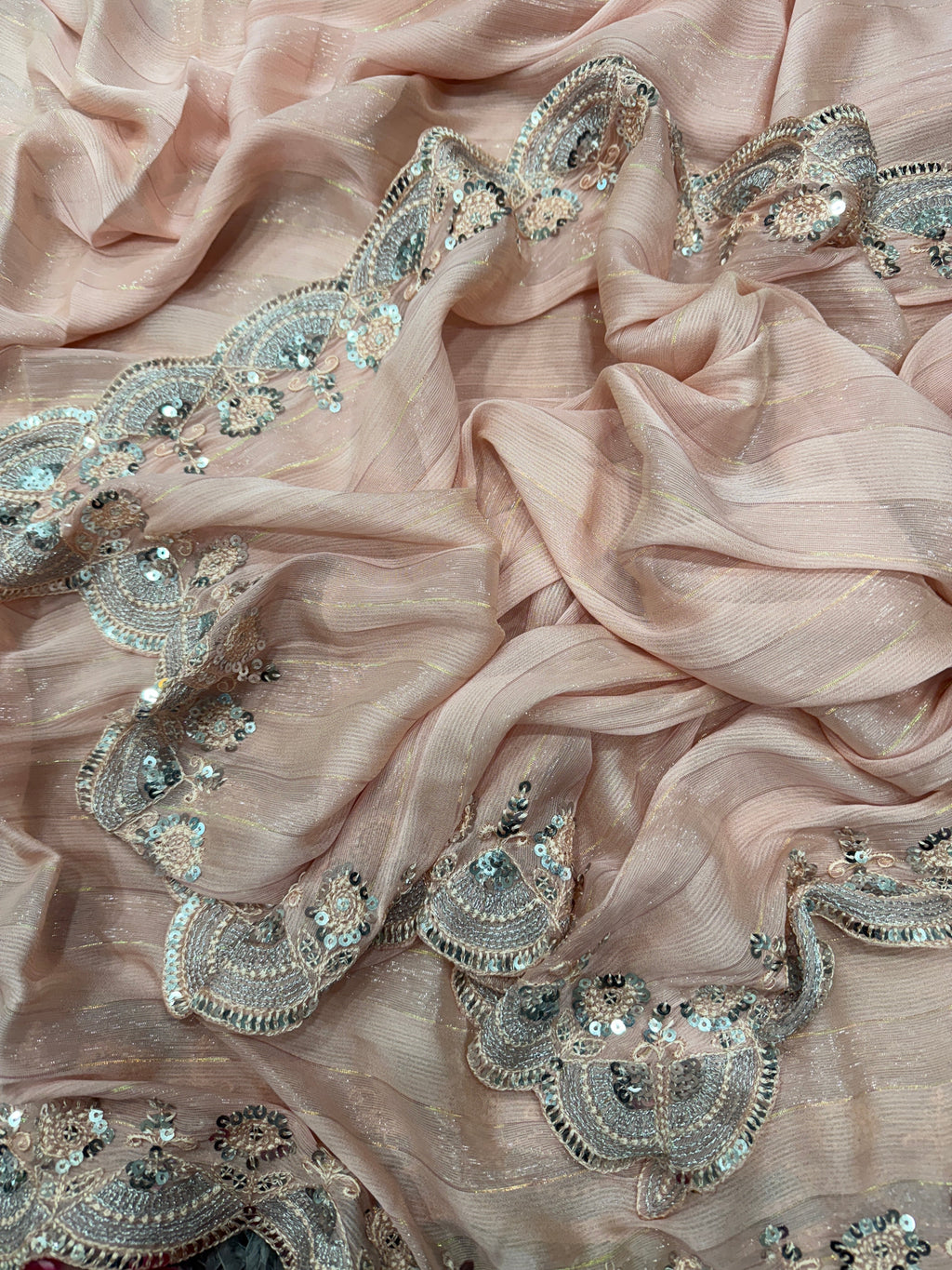 Designer Party Wear Saree Sequence And Embroidery Work