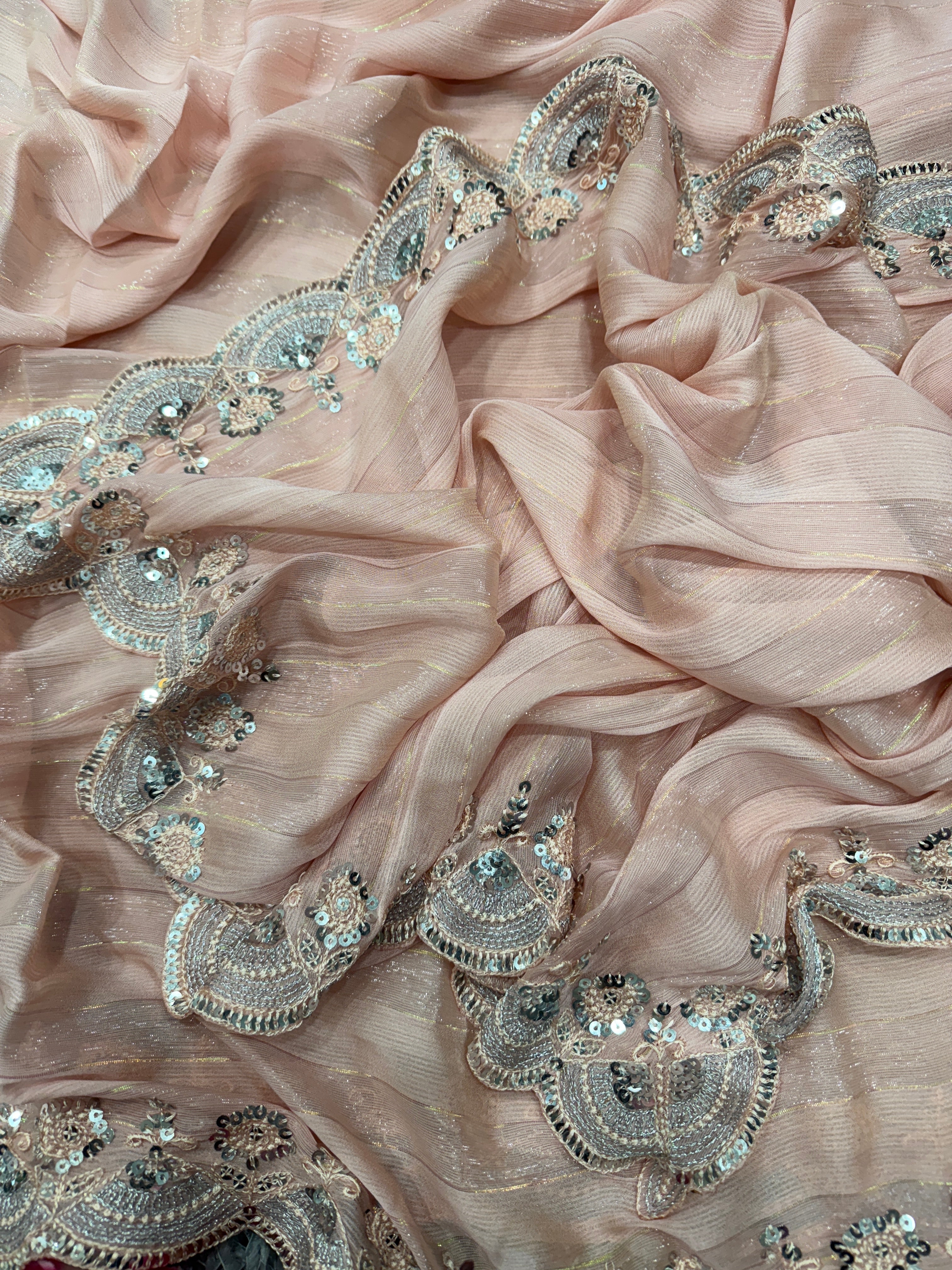 Designer Party Wear Saree Sequence And Embroidery Work