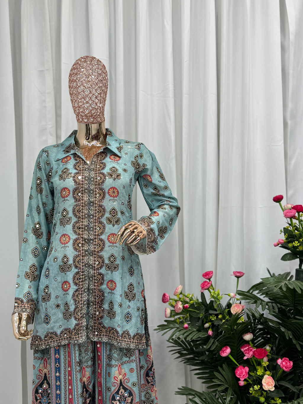 Designer Co-ord Set With Digital Print And Real Mirror Work