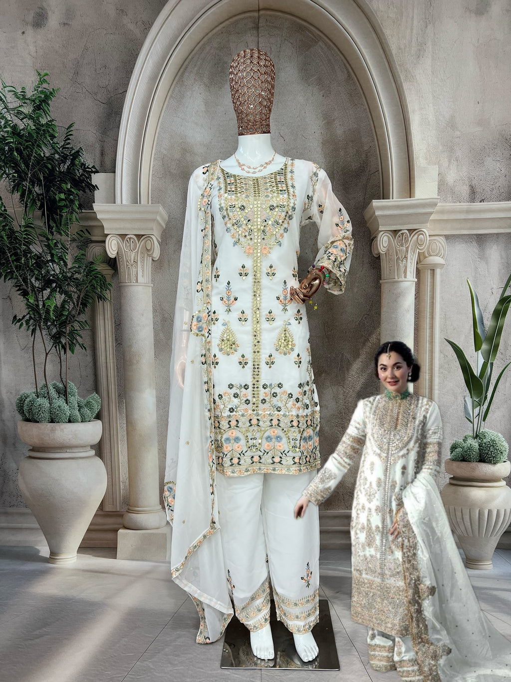 मल्टी नीडल सेक्विन कढ़ाई वर्क के साथ डिज़ाइनर सूट सेट