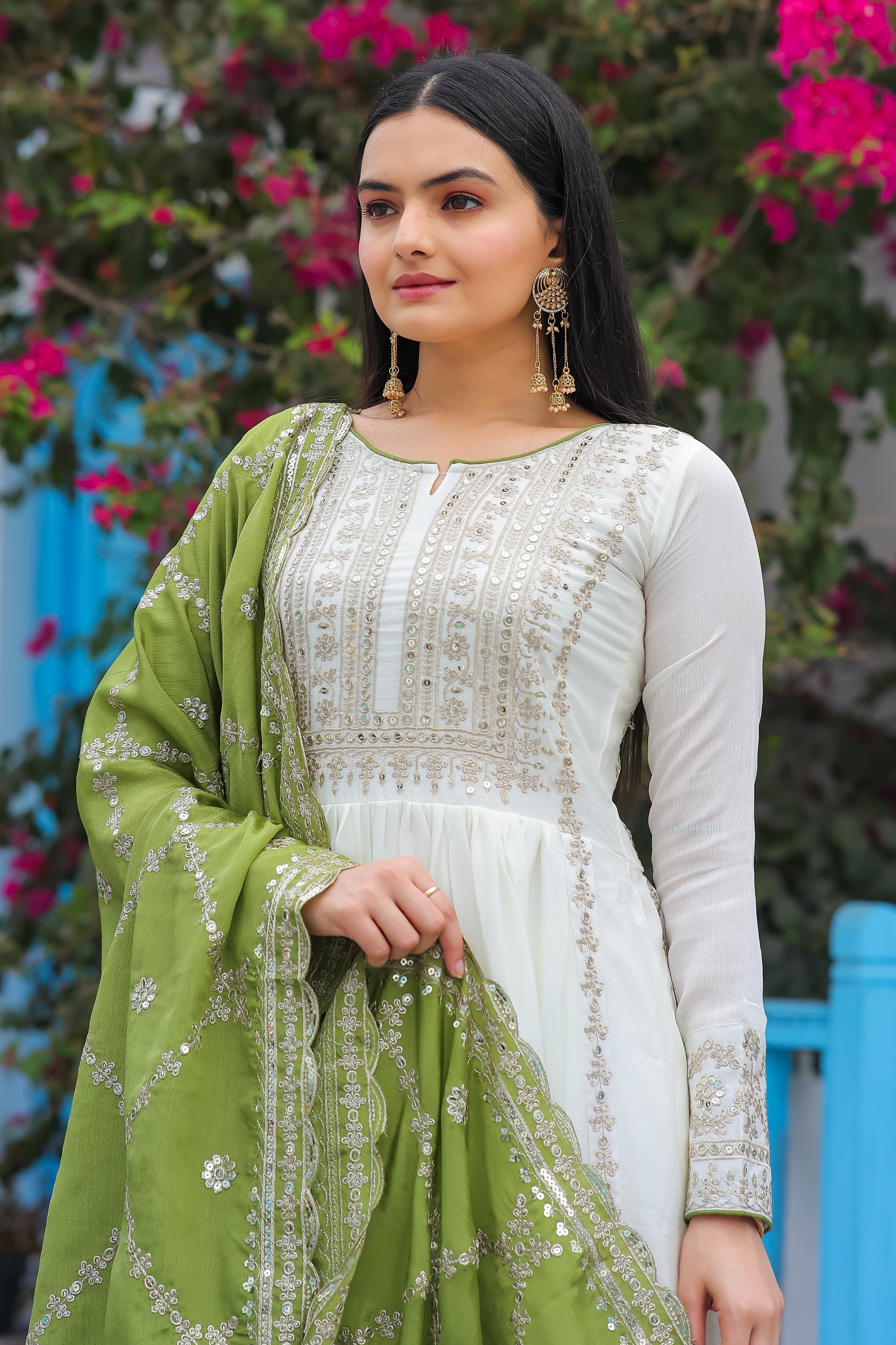 Fancy Anarkali Gown, Dupatta & Bottom Set