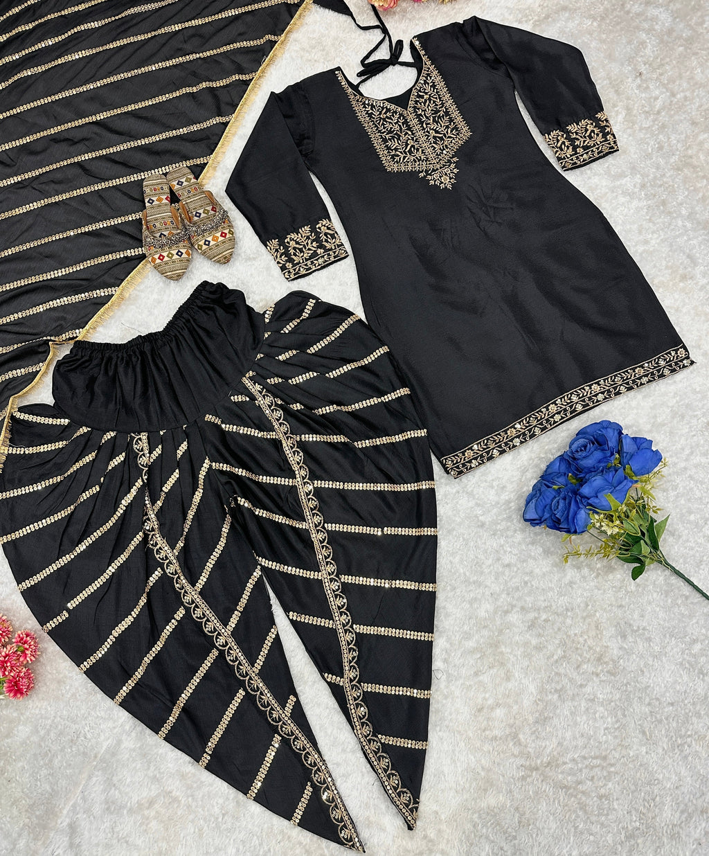 Beautiful Party Wear Top And Dhoti With Dupatta