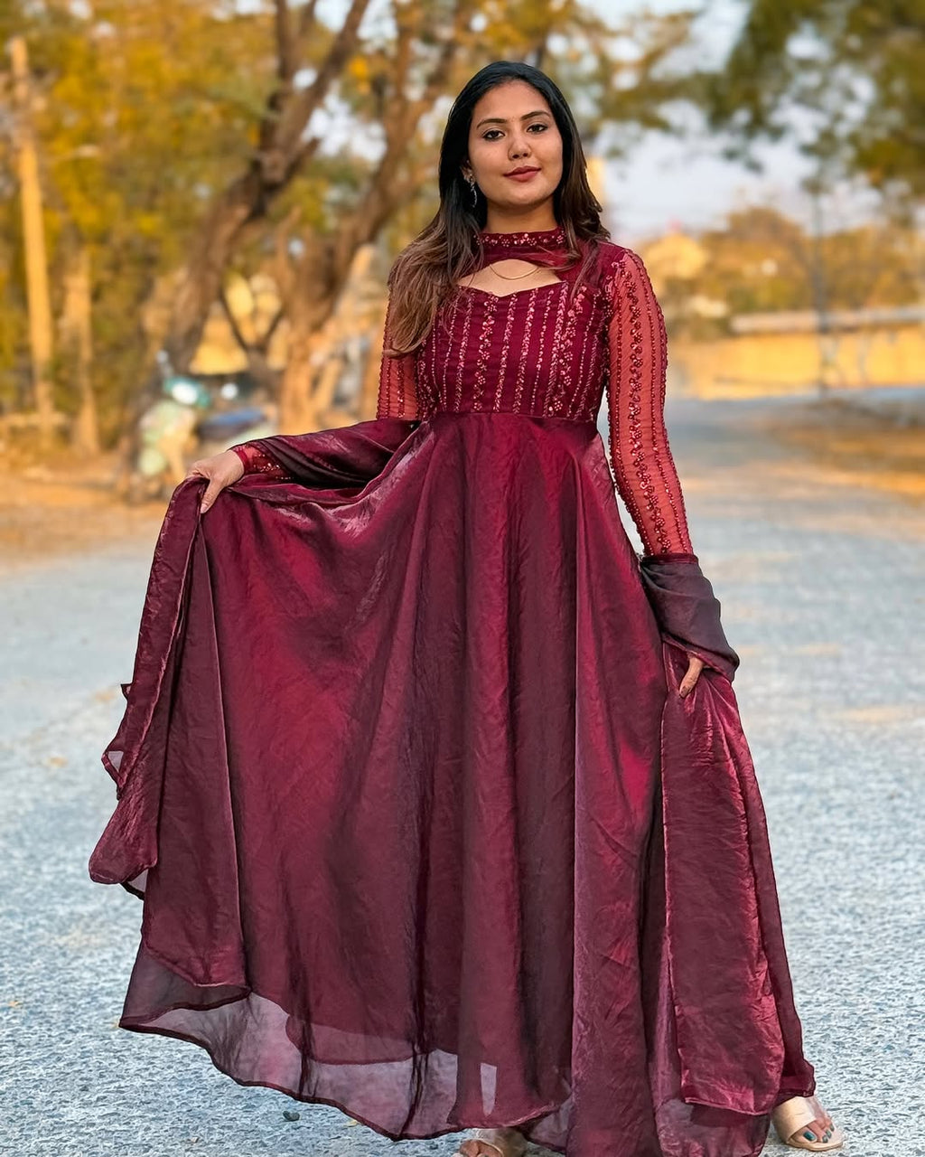 Designer Anarkali Gown And Pent With Dupatta In New Fancy Style