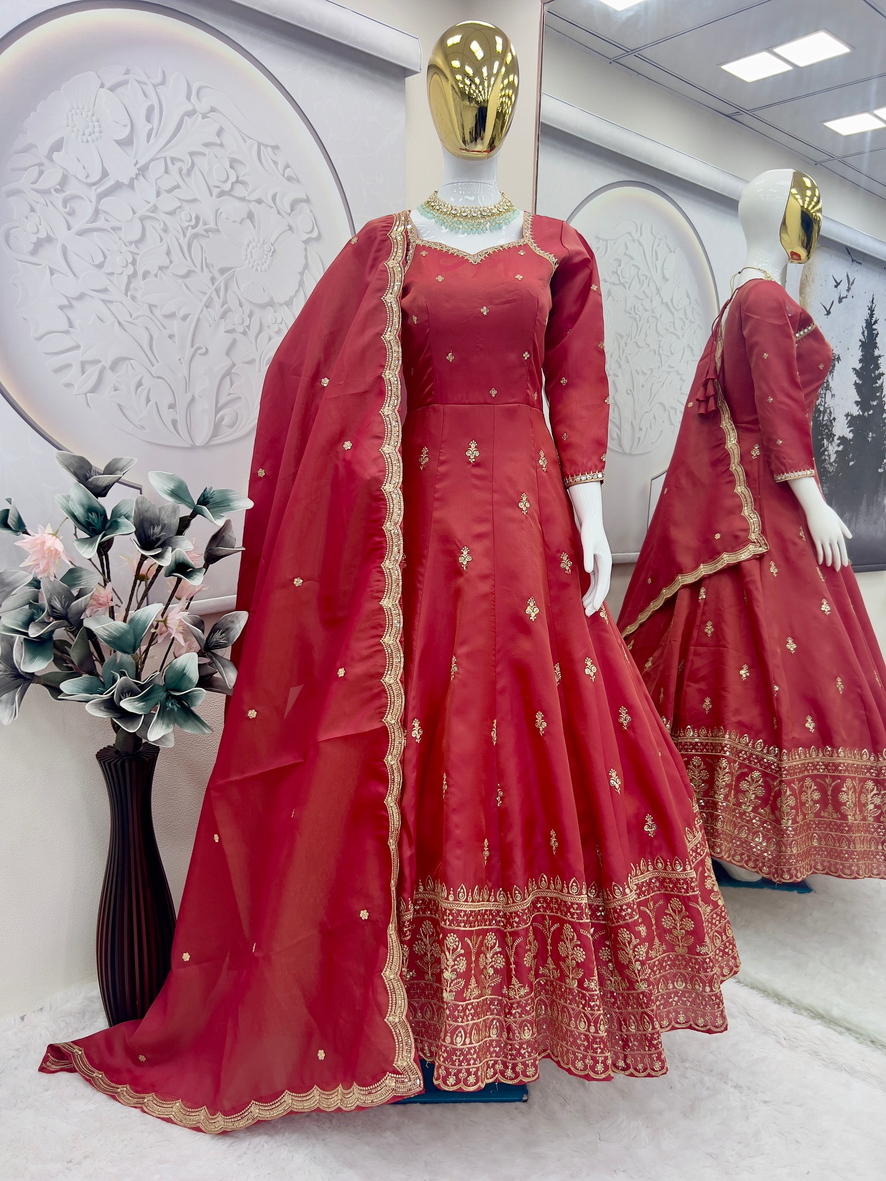 Designer Party Wear Anarkali Gown-Pent And Dupatta