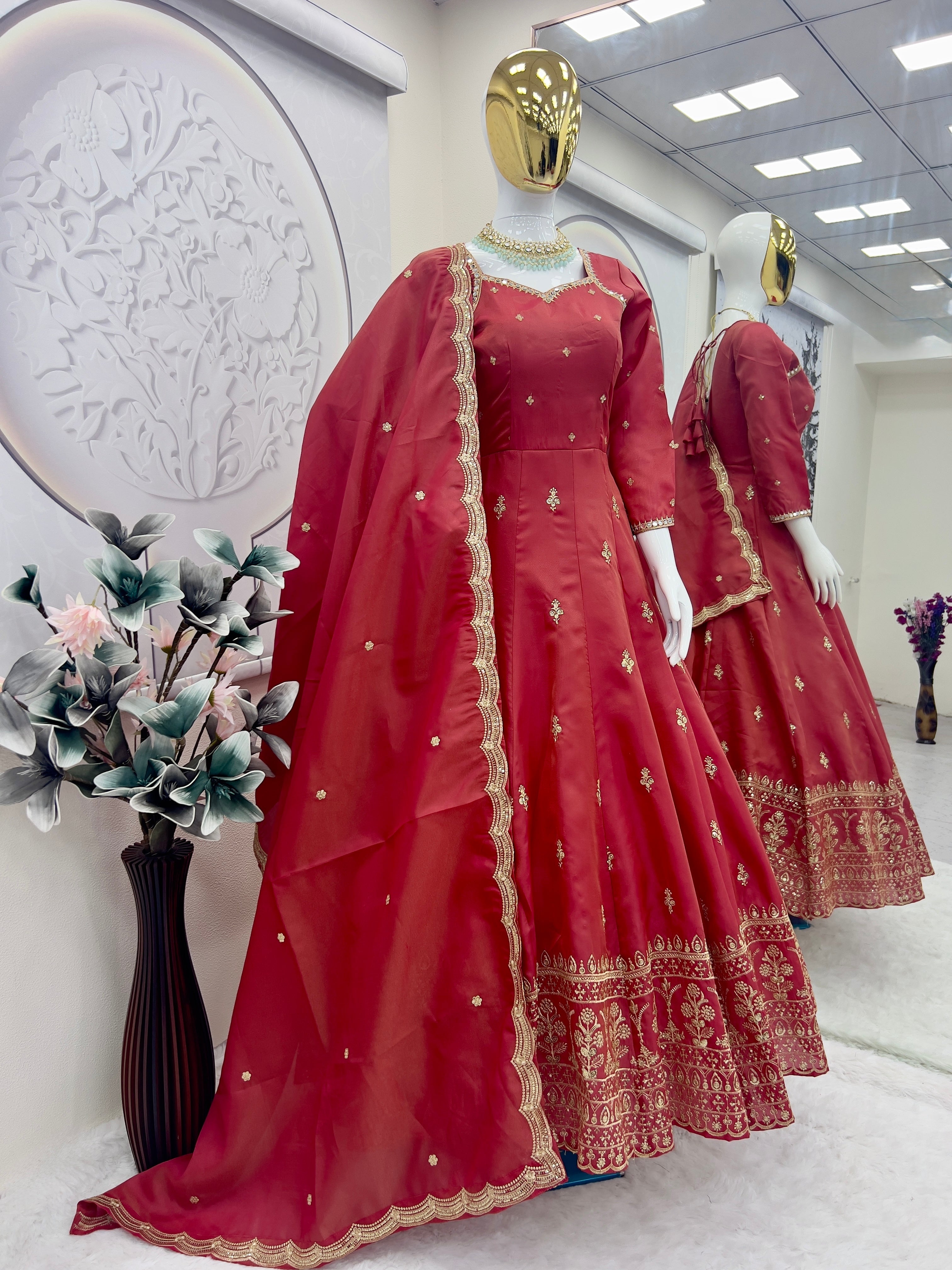 Designer Party Wear Anarkali Gown-Pent And Dupatta