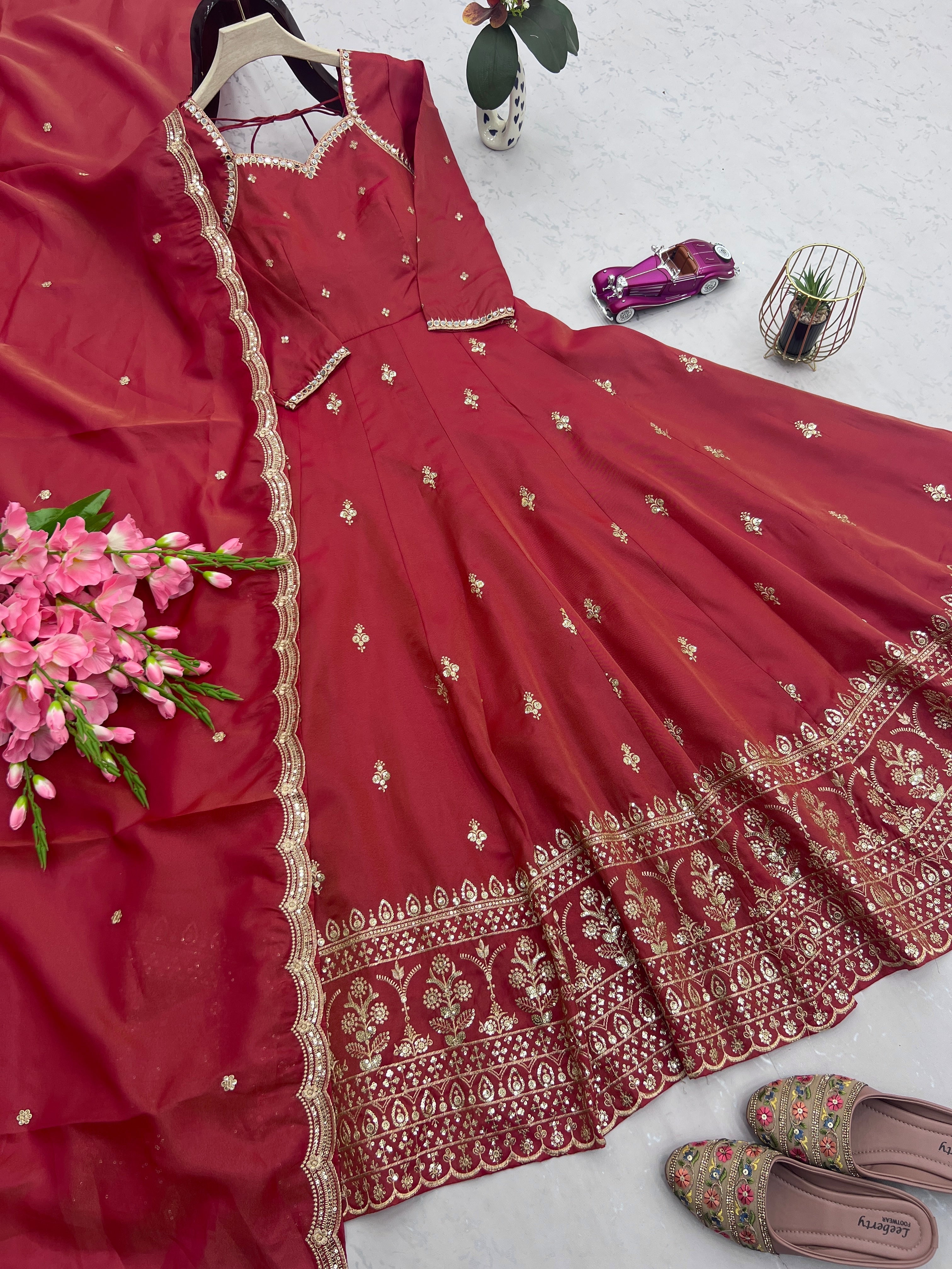 Designer Party Wear Anarkali Gown-Pent And Dupatta