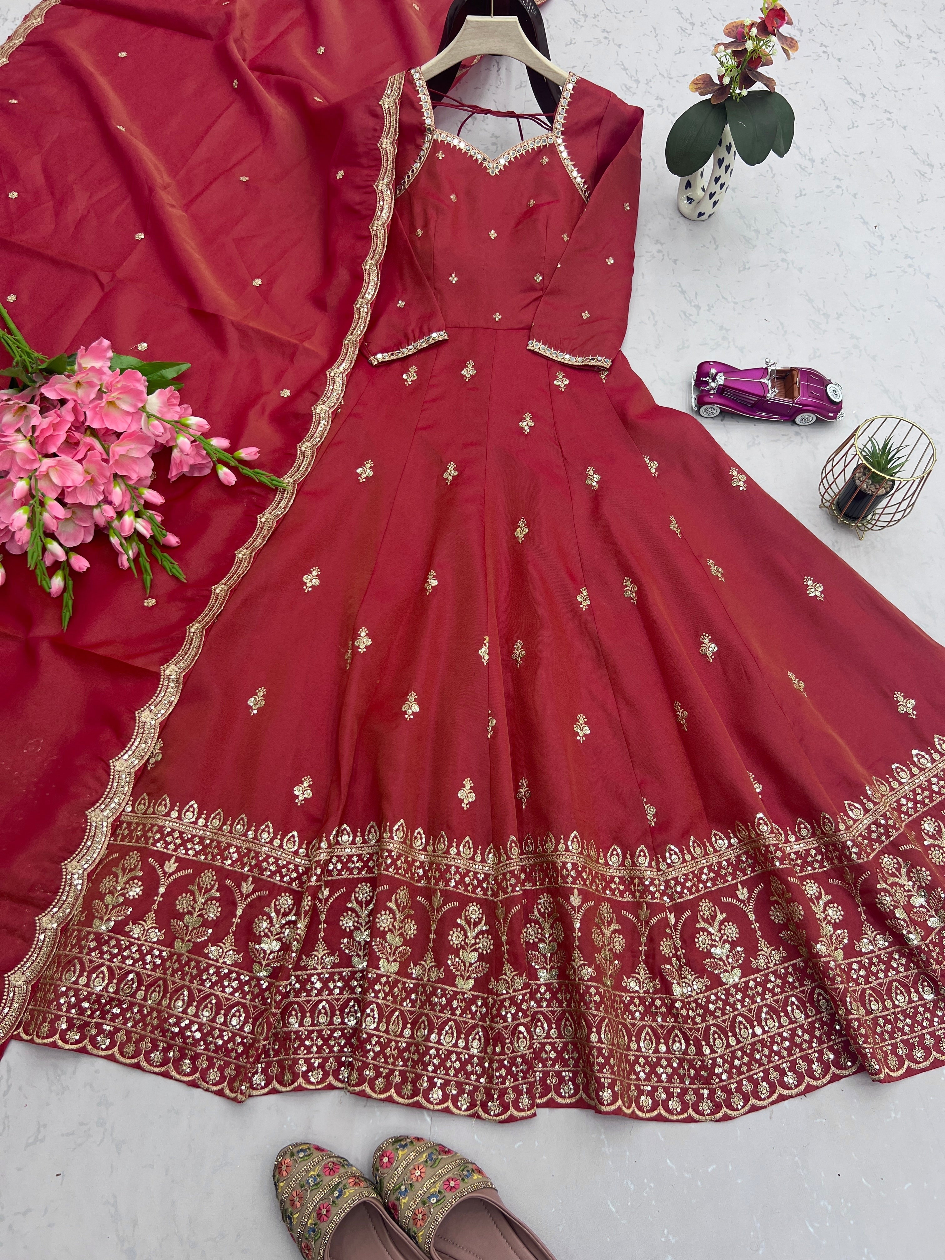Designer Party Wear Anarkali Gown-Pent And Dupatta