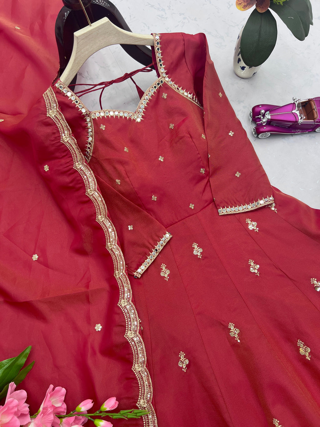 Designer Party Wear Anarkali Gown-Pent And Dupatta