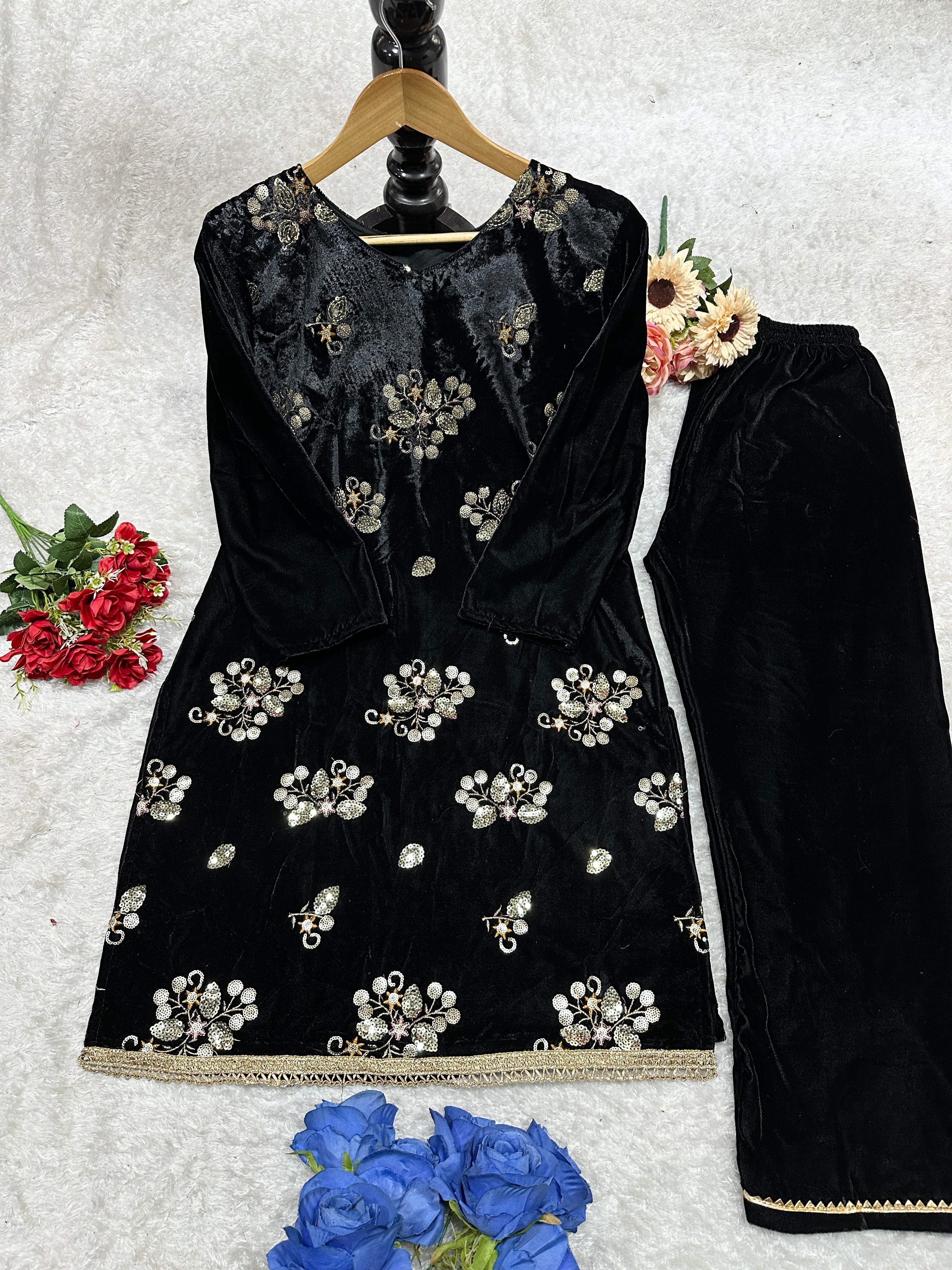 Beautiful Party Wear Top And Bottom With Embroidery Work