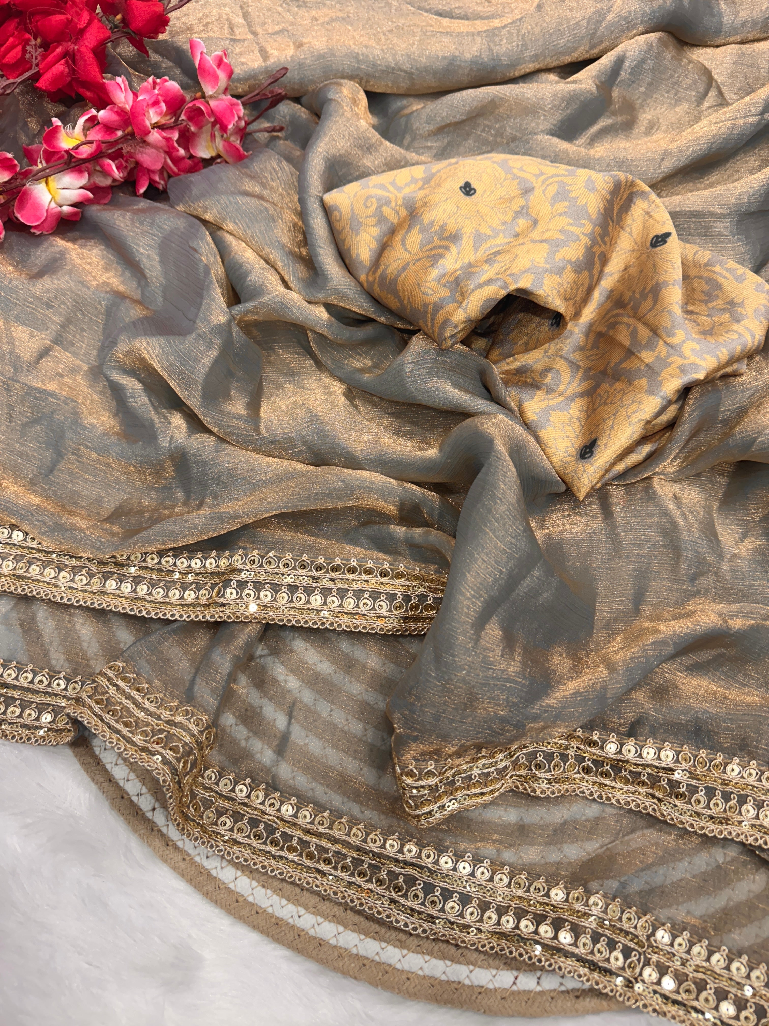 Designer Saree With Dori Embroidery Work Lace Border