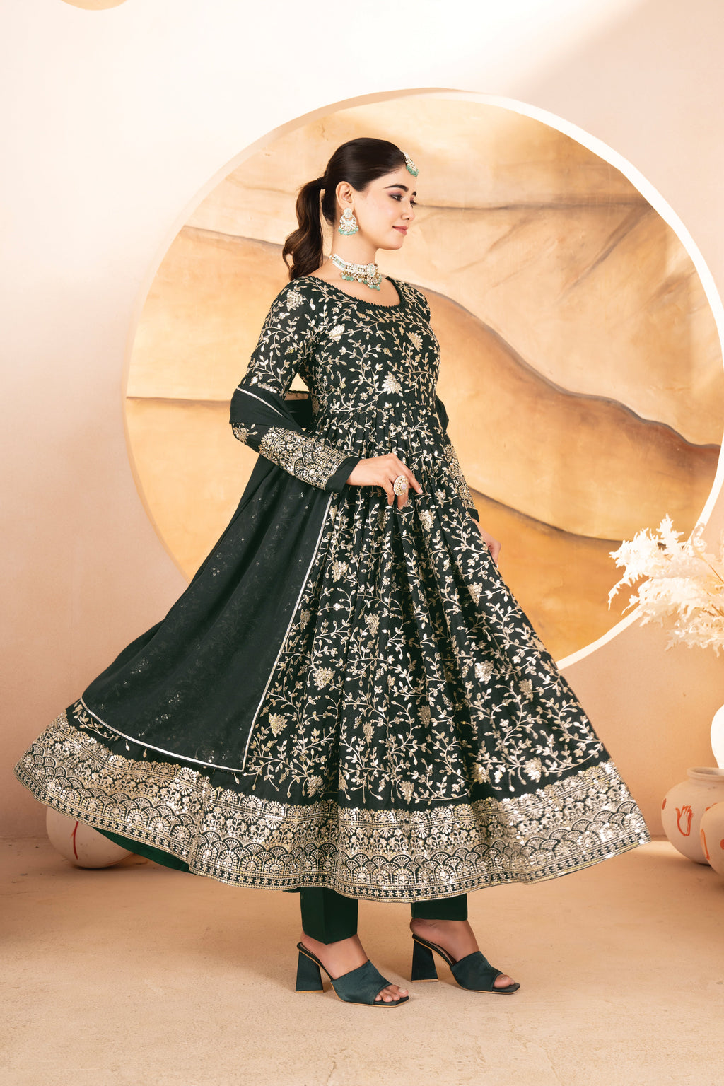 Party Wear Beautiful Anarkali Gown, Pent And Dupatta