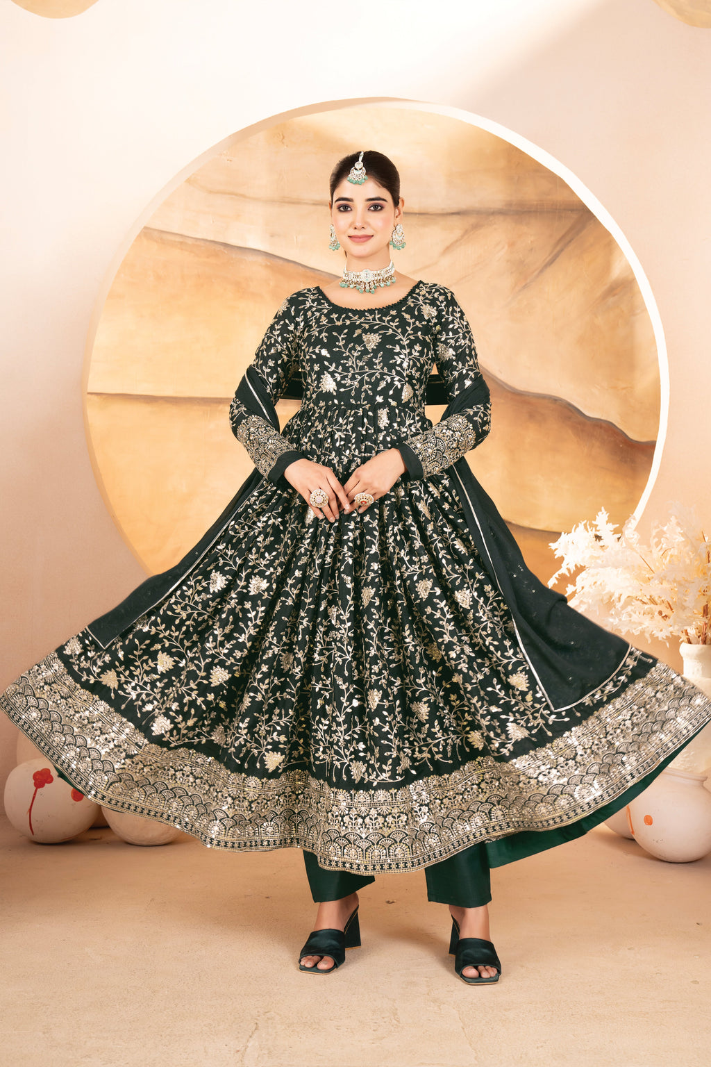 Party Wear Beautiful Anarkali Gown, Pent And Dupatta