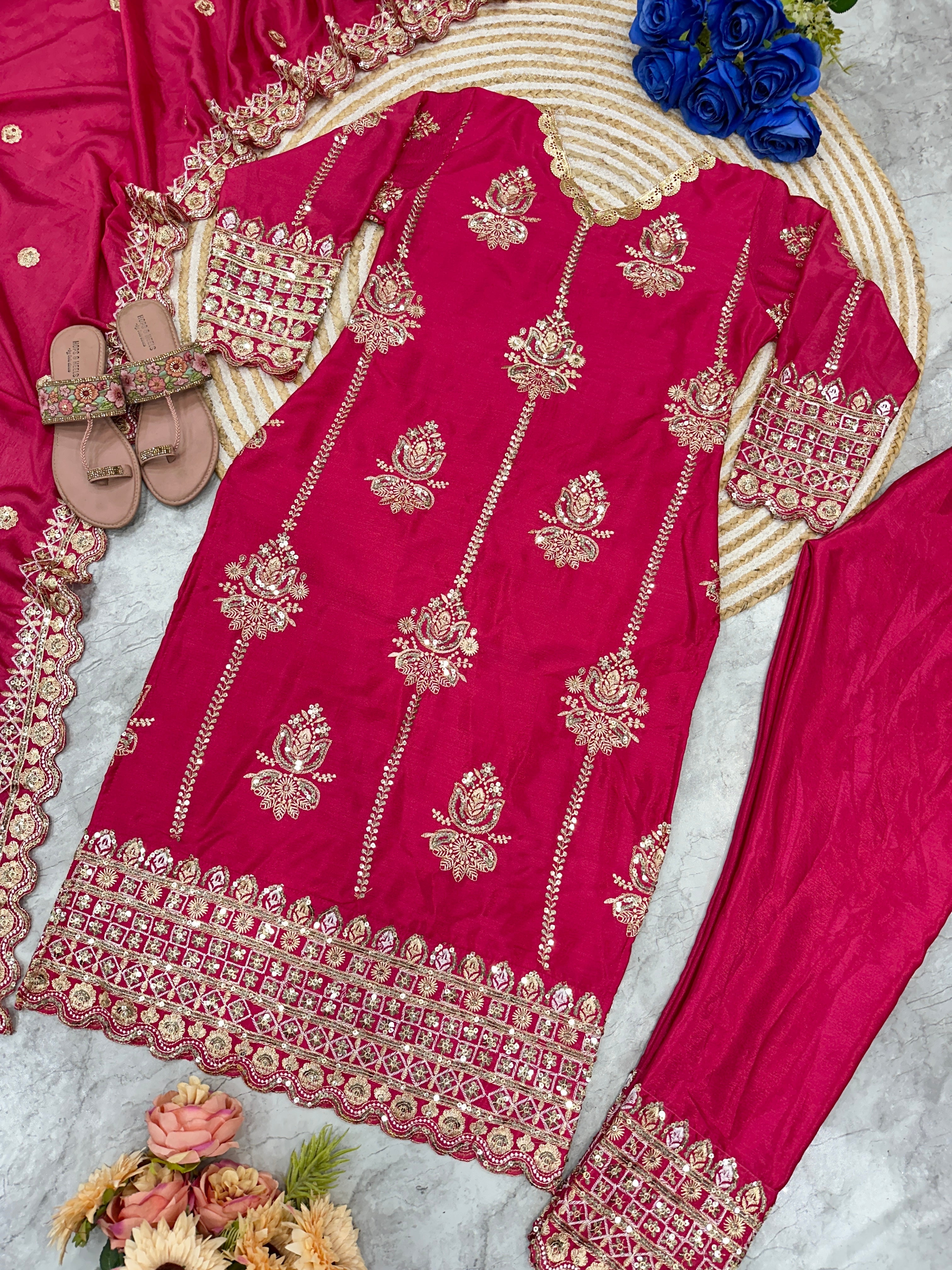 Beautiful Top Pent And Dupatta With Heavy Embroidery Work