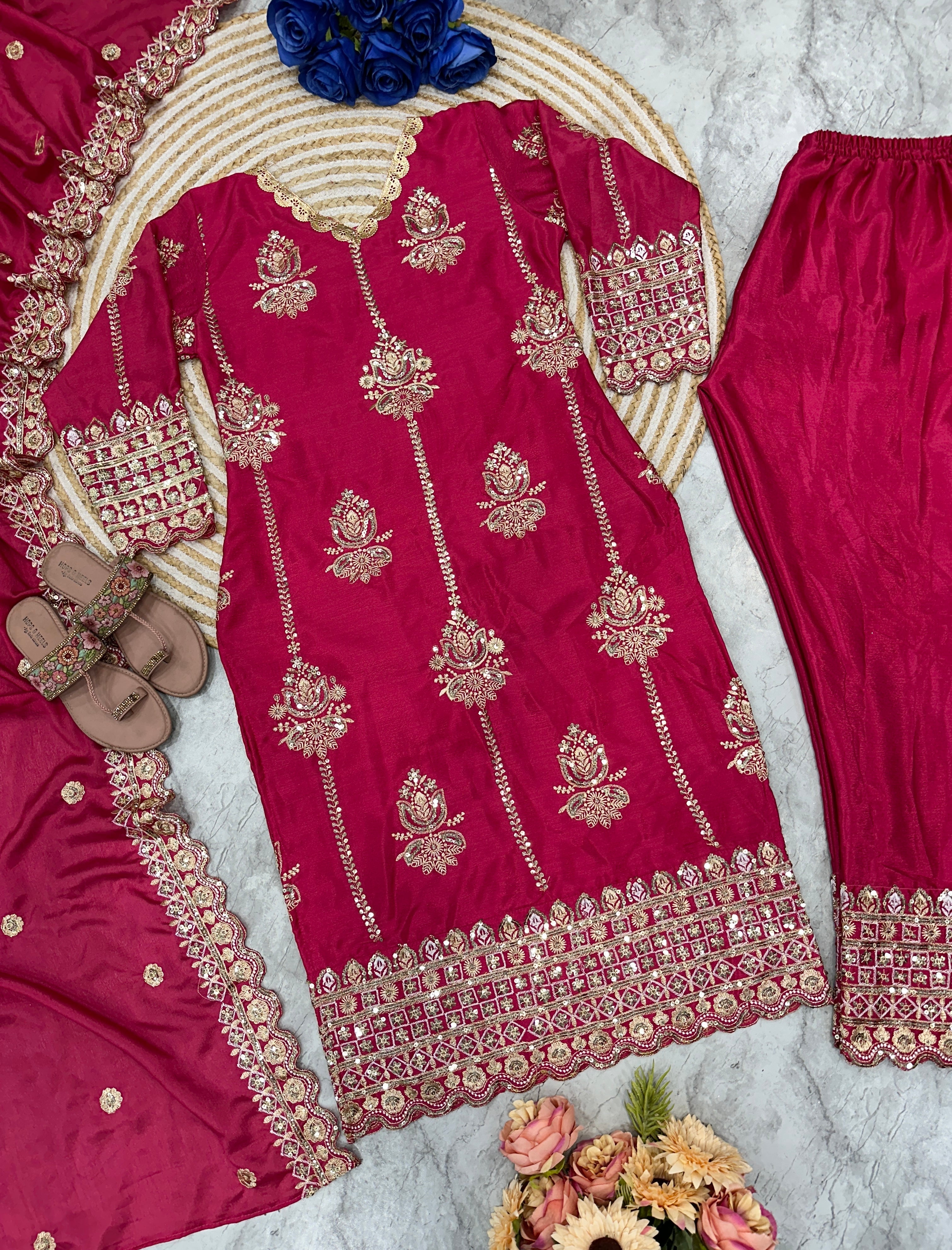 Beautiful Top Pent And Dupatta With Heavy Embroidery Work