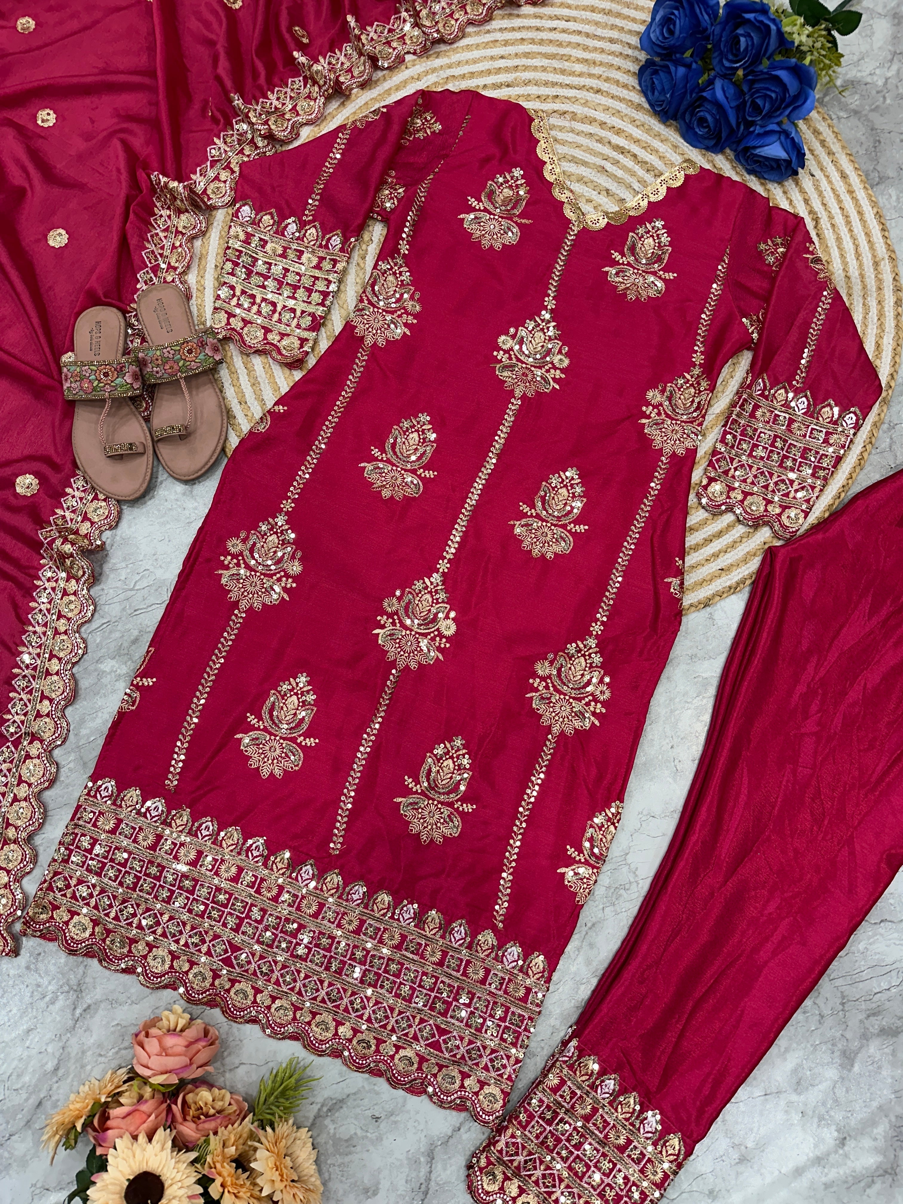 Beautiful Top Pent And Dupatta With Heavy Embroidery Work