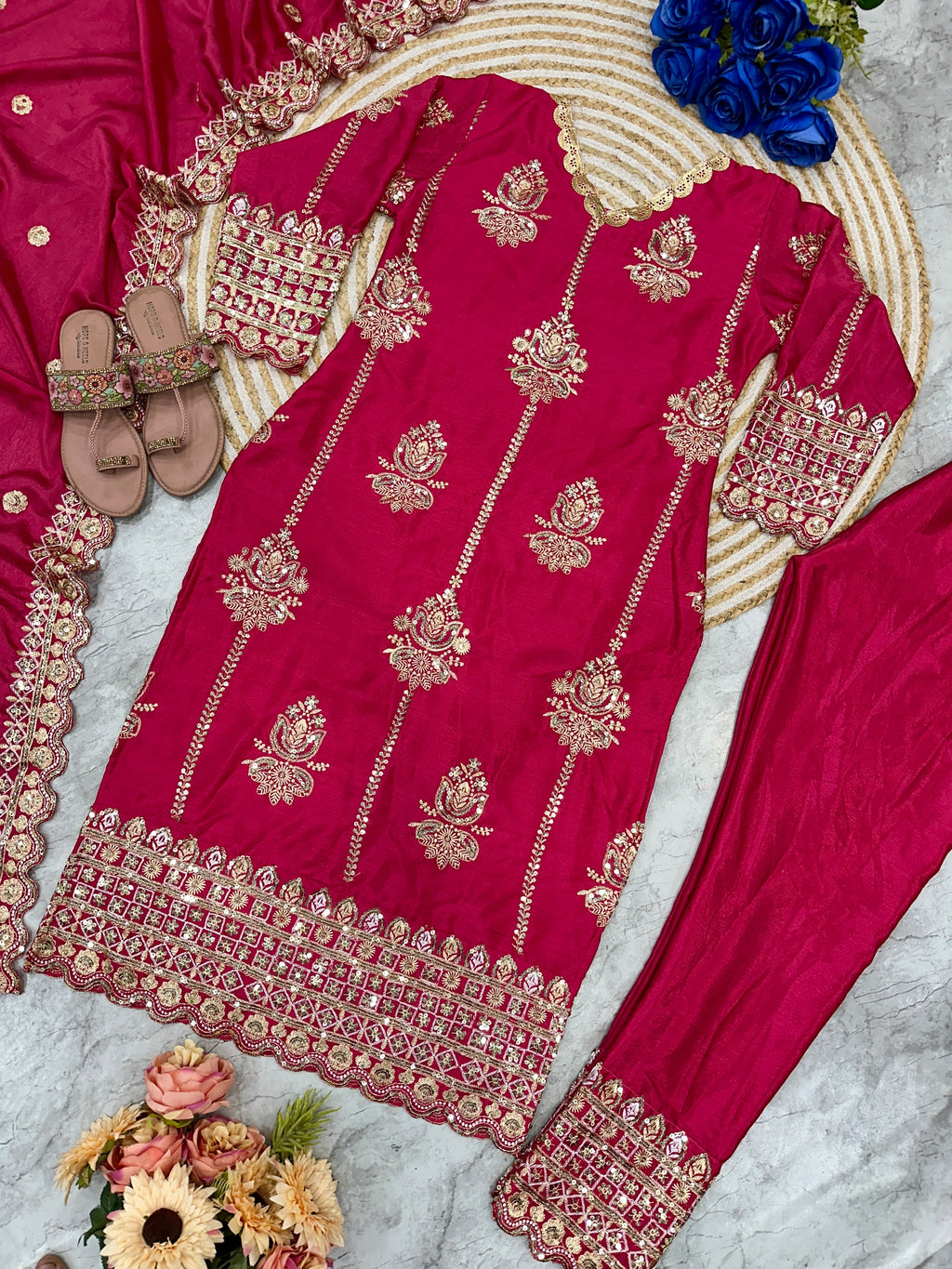 Beautiful Top Pent And Dupatta With Heavy Embroidery Work