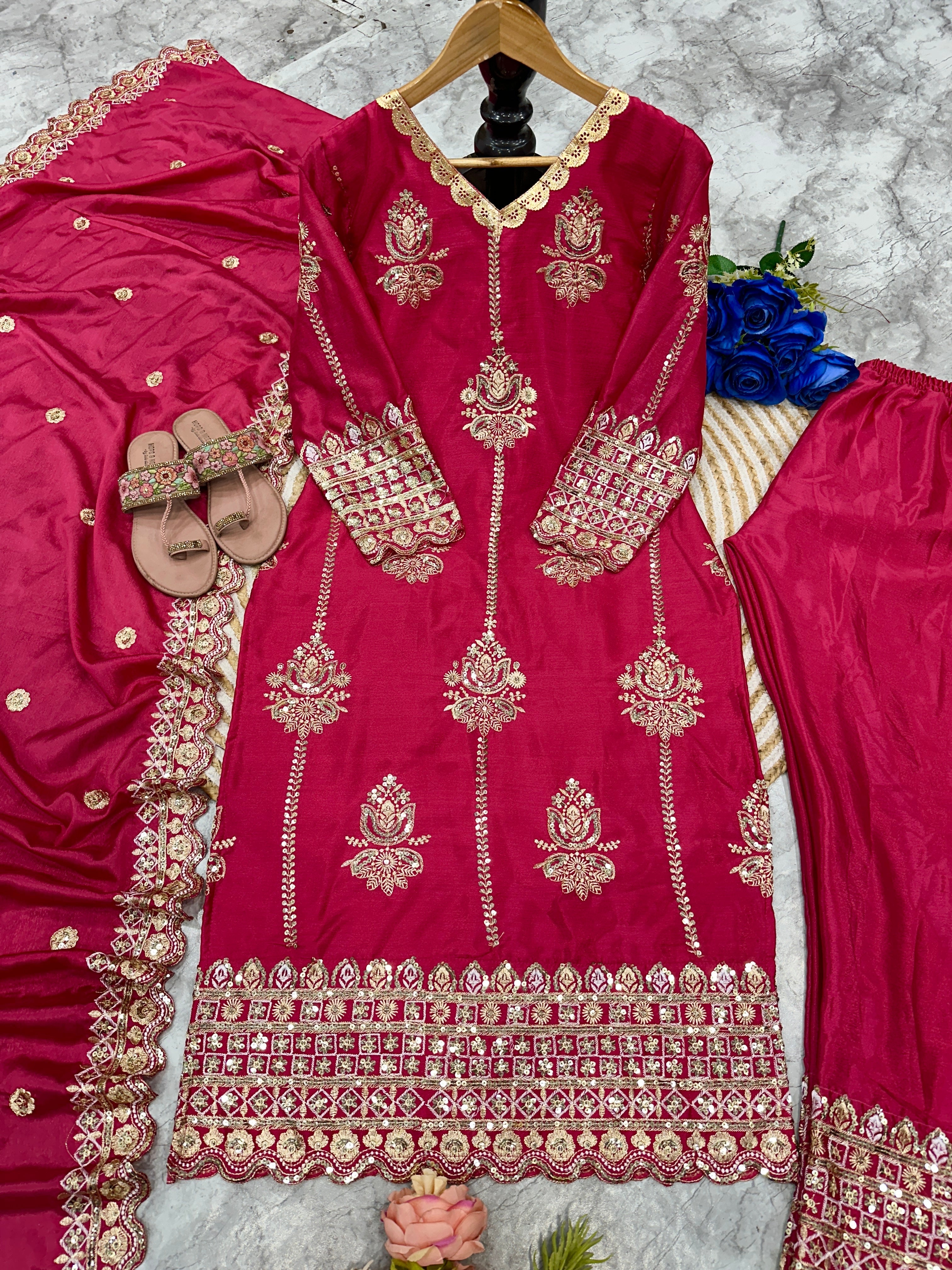 Beautiful Top Pent And Dupatta With Heavy Embroidery Work