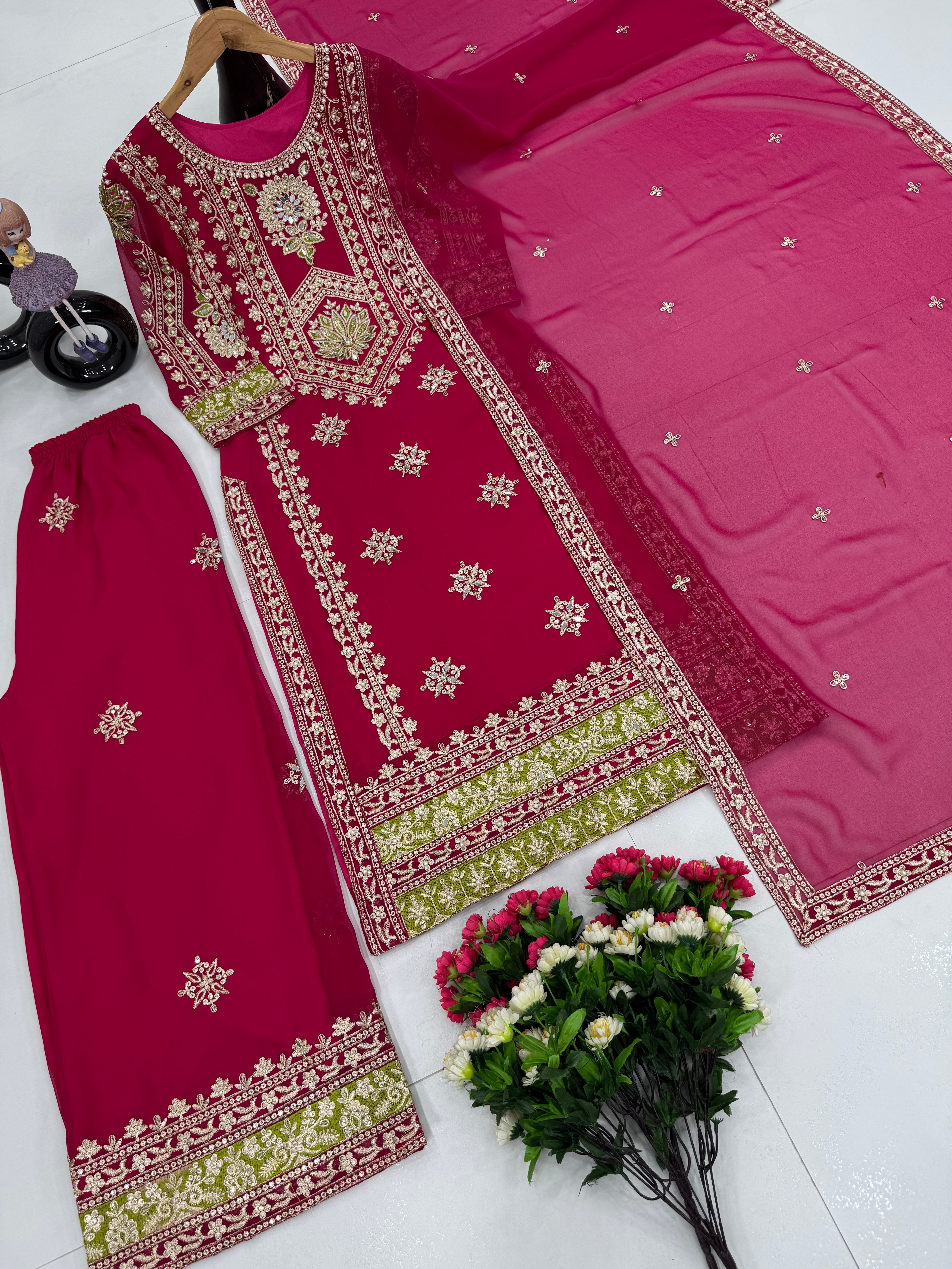 Party Wear Designer Top Bottom And Dupatta