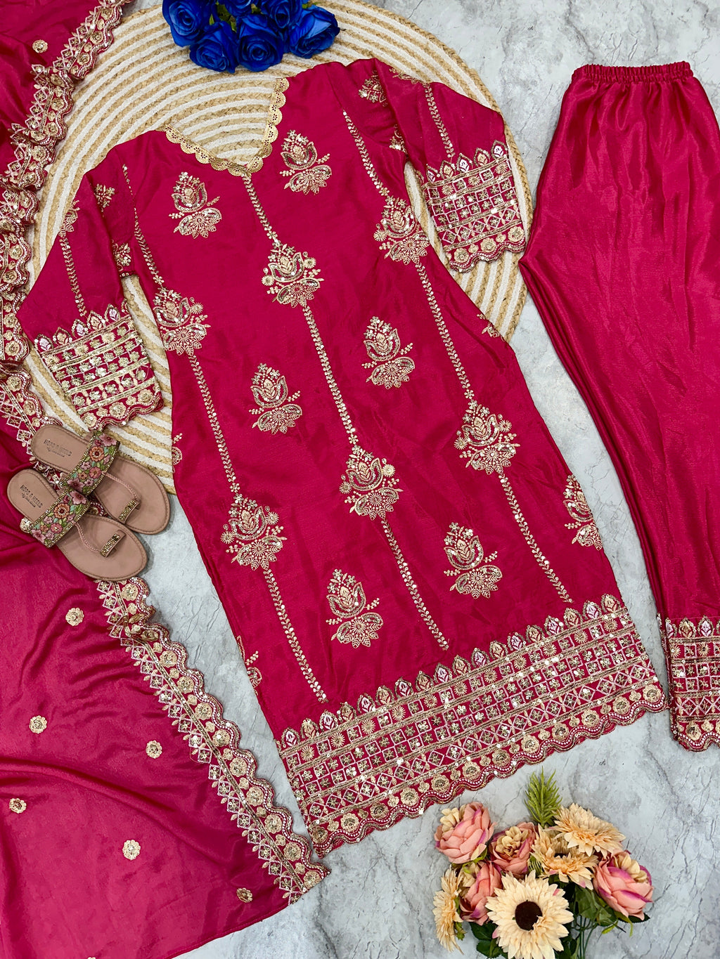 Beautiful Top Pent And Dupatta With Heavy Embroidery Work