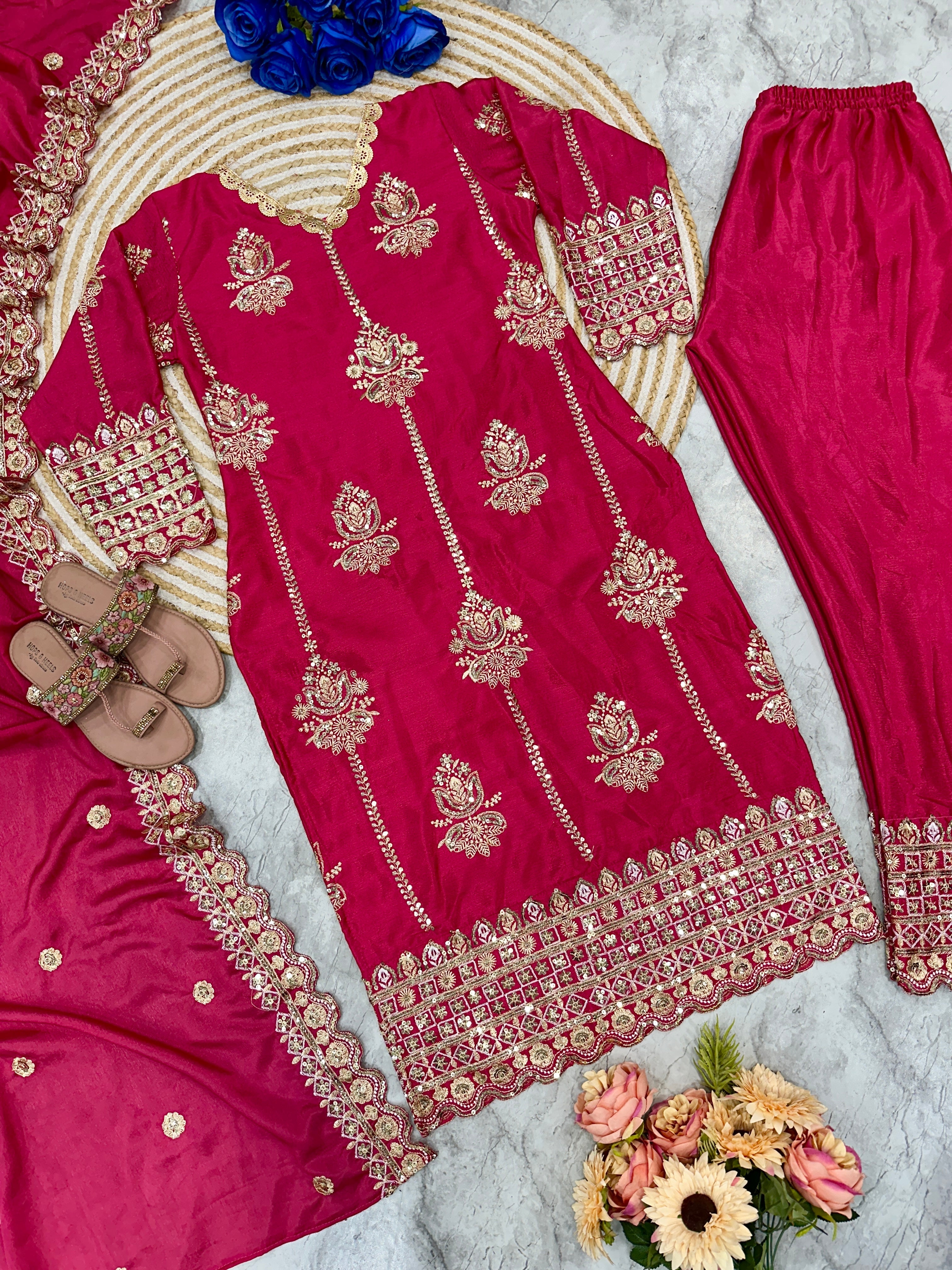 Beautiful Top Pent And Dupatta With Heavy Embroidery Work