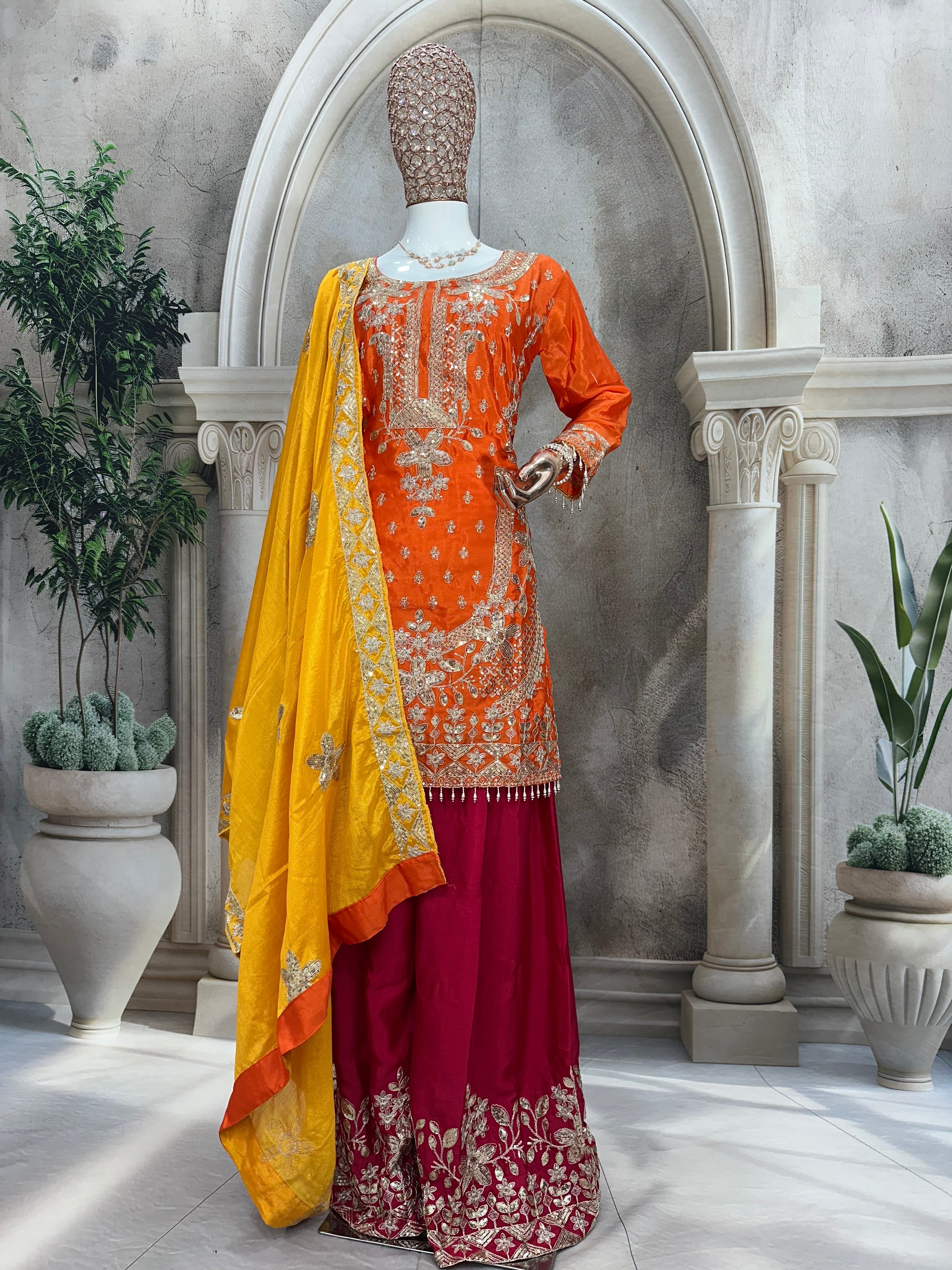 पार्टी वियर डिज़ाइनर टॉप और बॉटम दुपट्टे के साथ