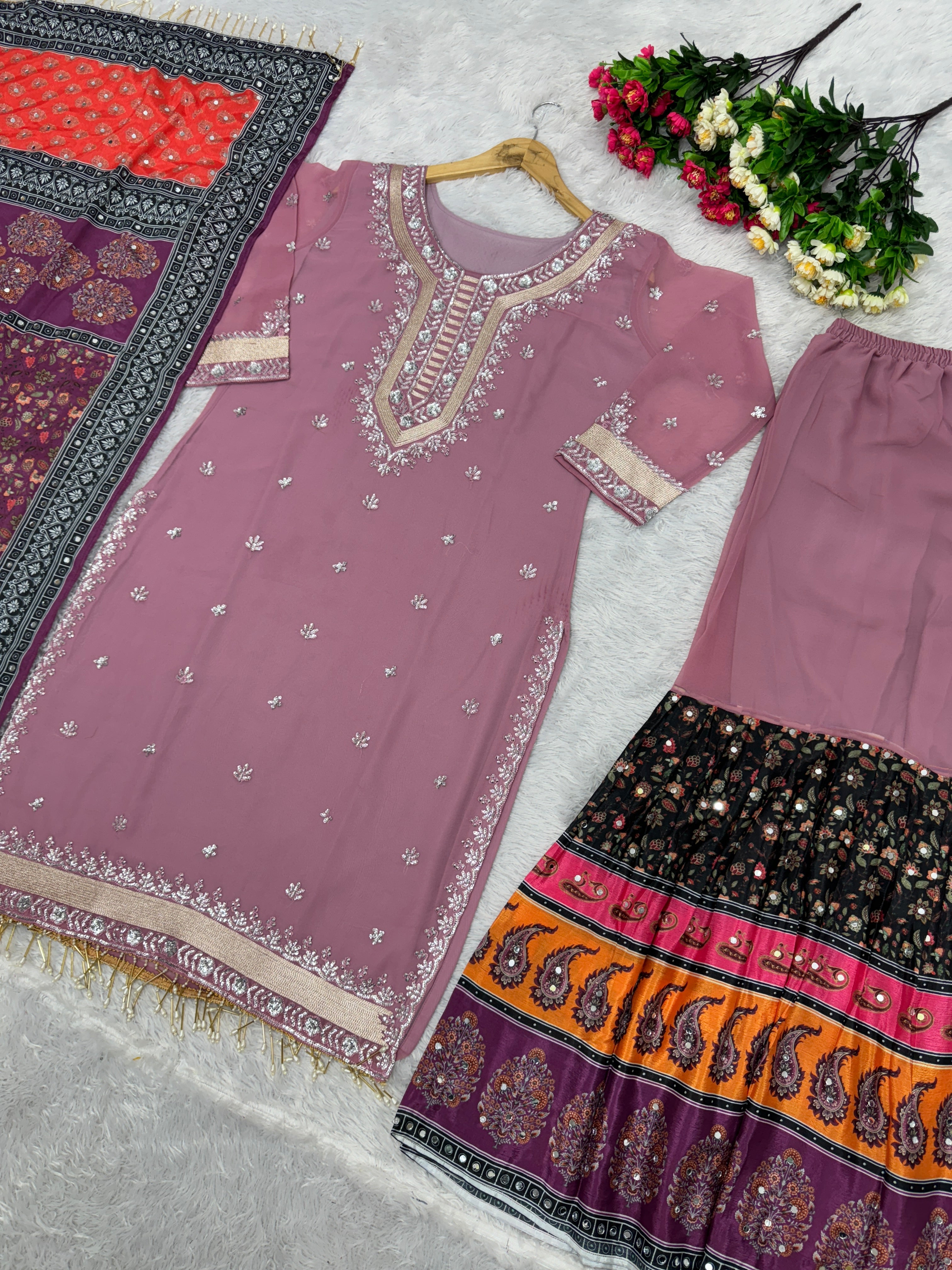 Fancy Party Wear Top Plazzo And Dupatta