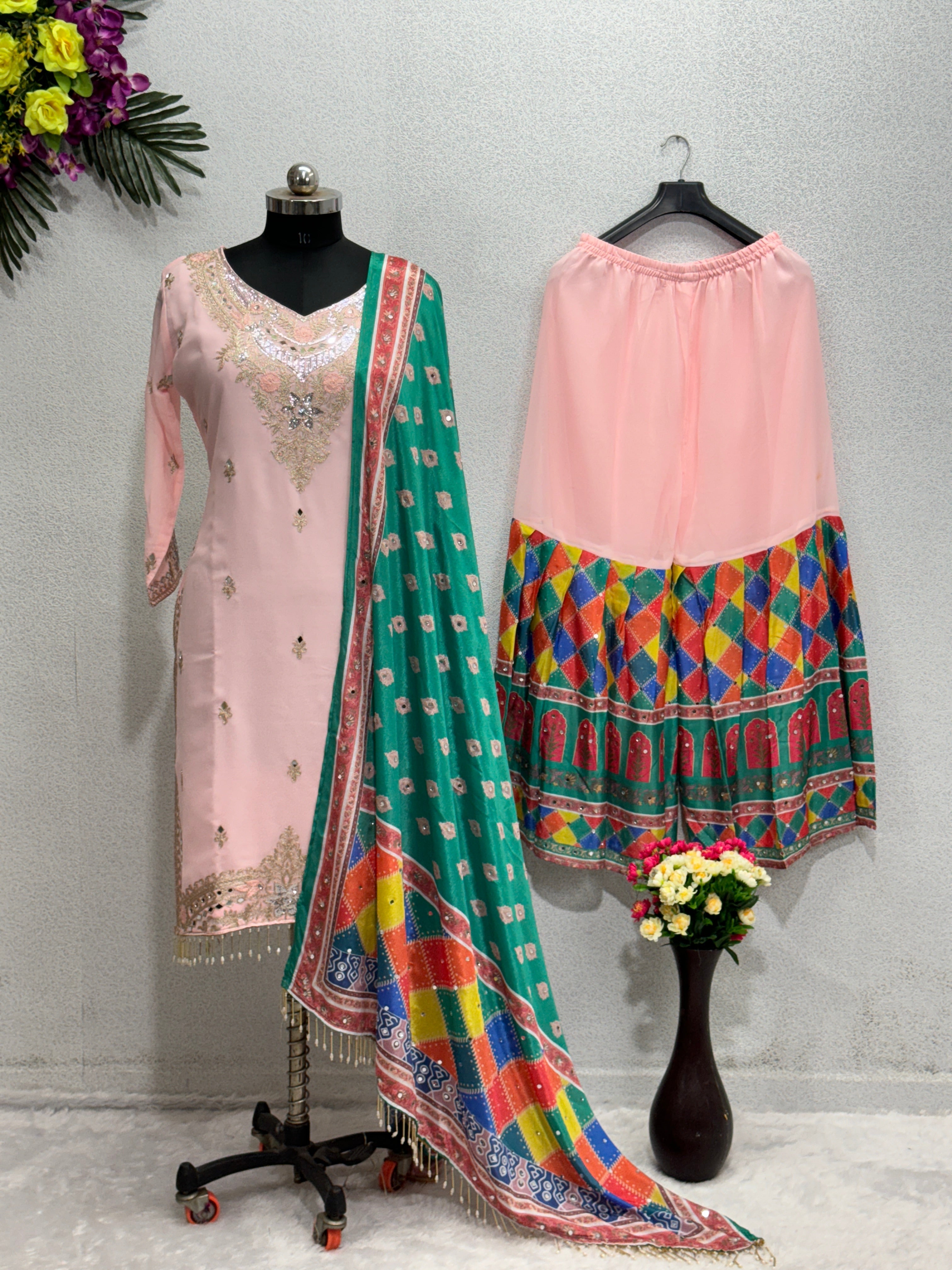 Fancy Party Wear Top Plazzo And Dupatta