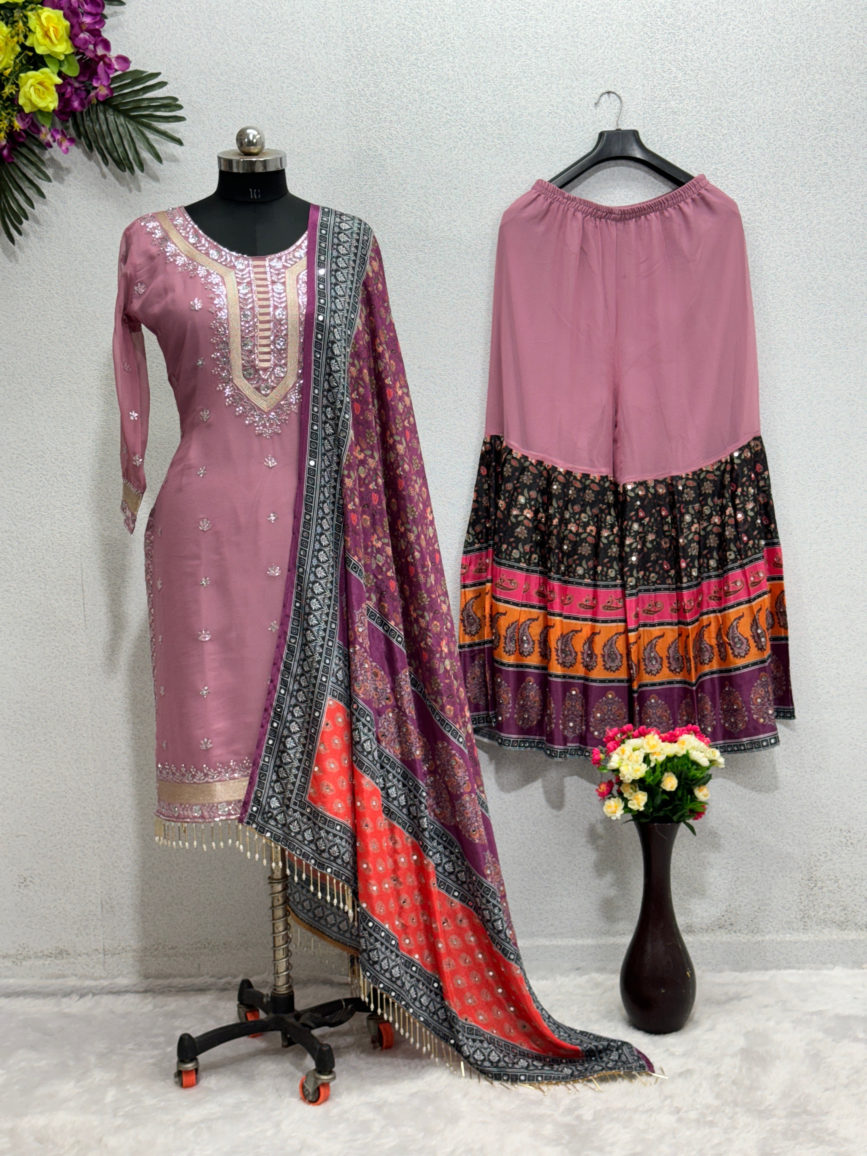 Fancy Party Wear Top Plazzo And Dupatta
