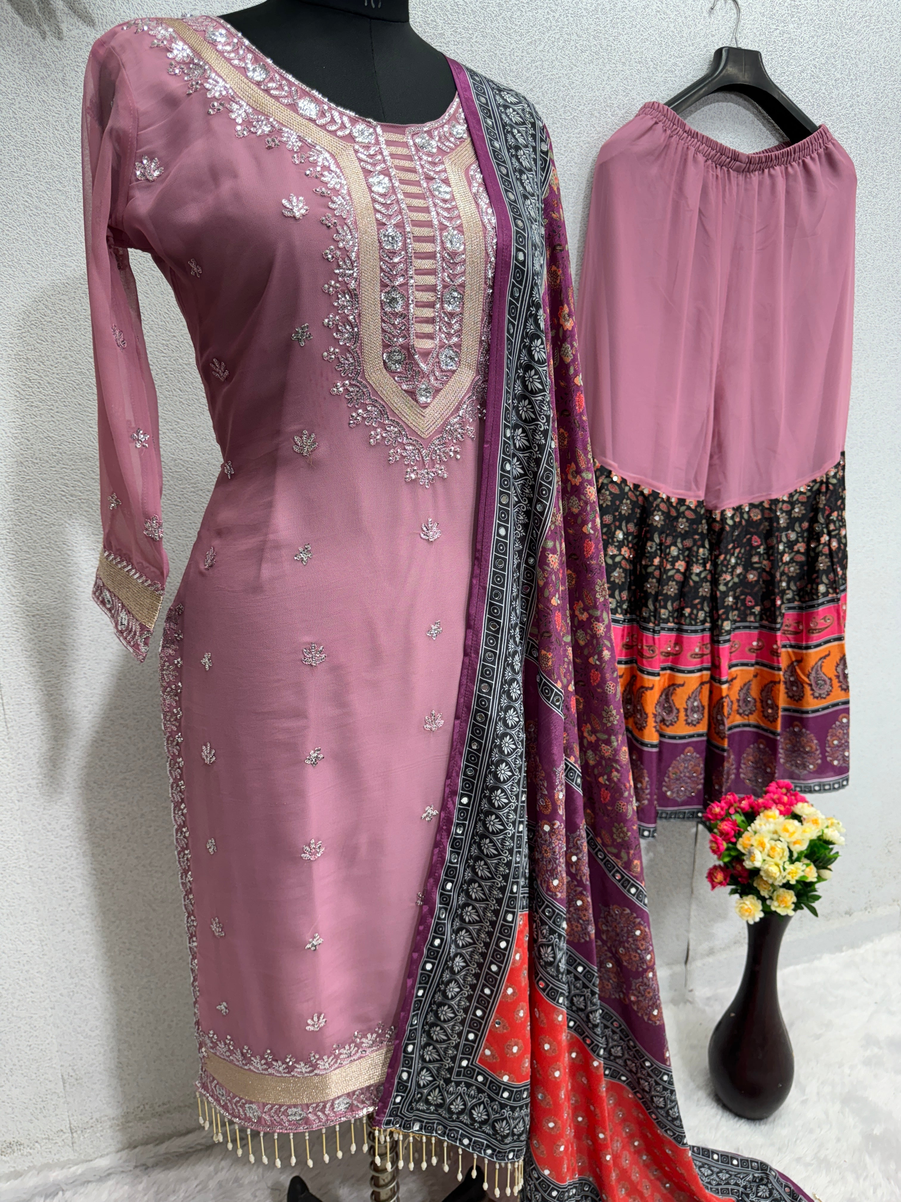 Fancy Party Wear Top Plazzo And Dupatta