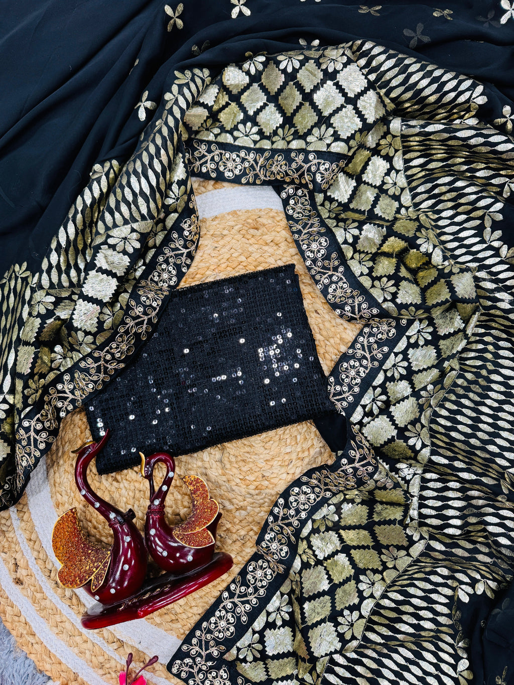 Designer Saree With Beautiful Zari And Foil Embroidery Work