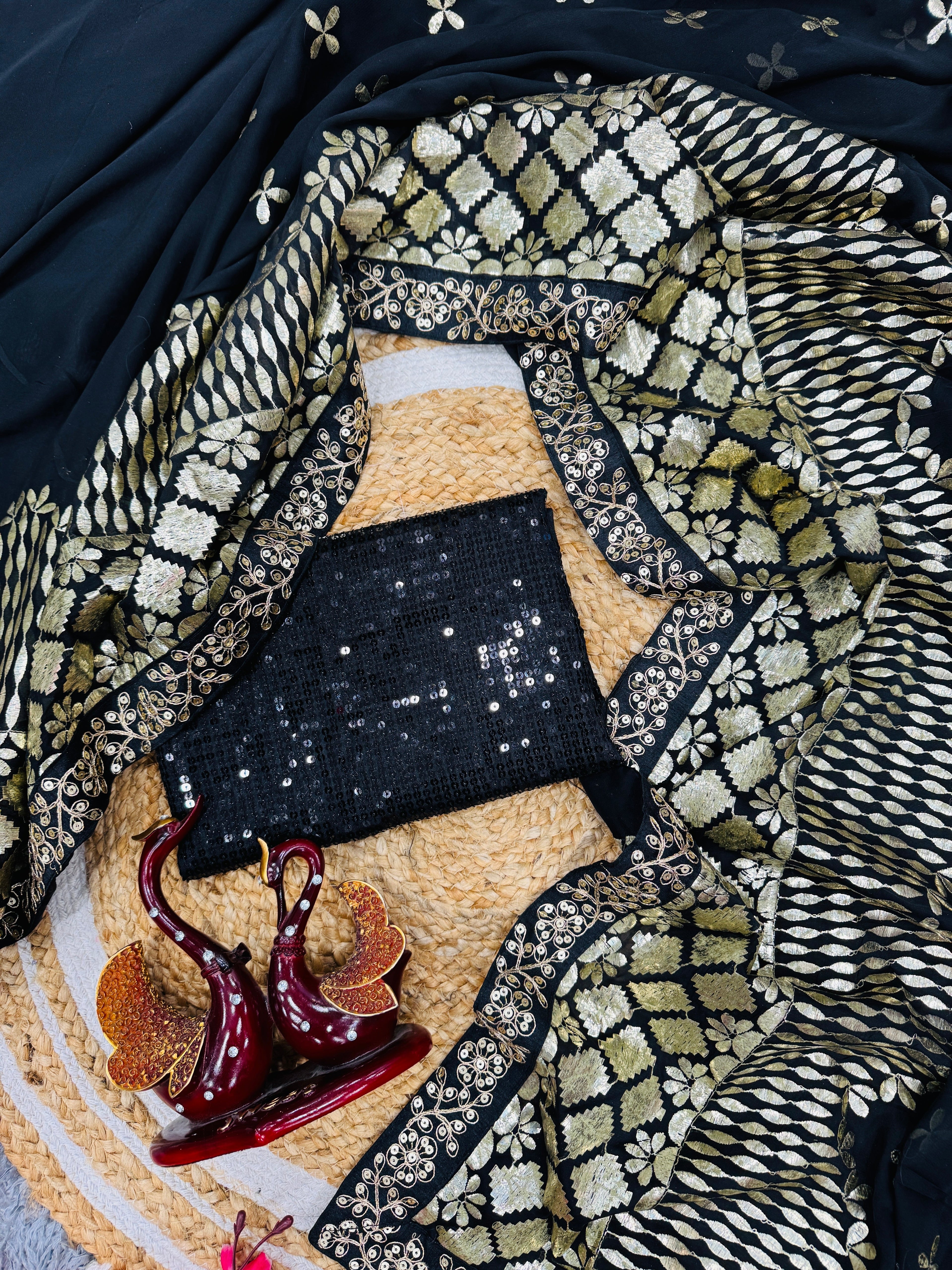 Designer Saree With Beautiful Zari And Foil Embroidery Work
