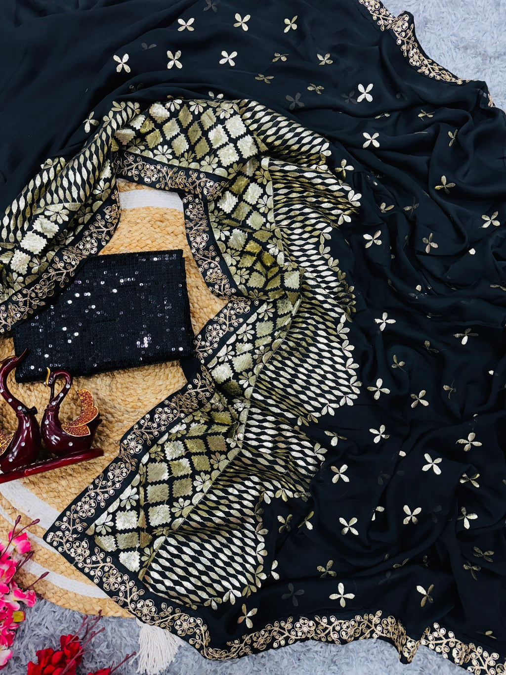 Designer Saree With Beautiful Zari And Foil Embroidery Work