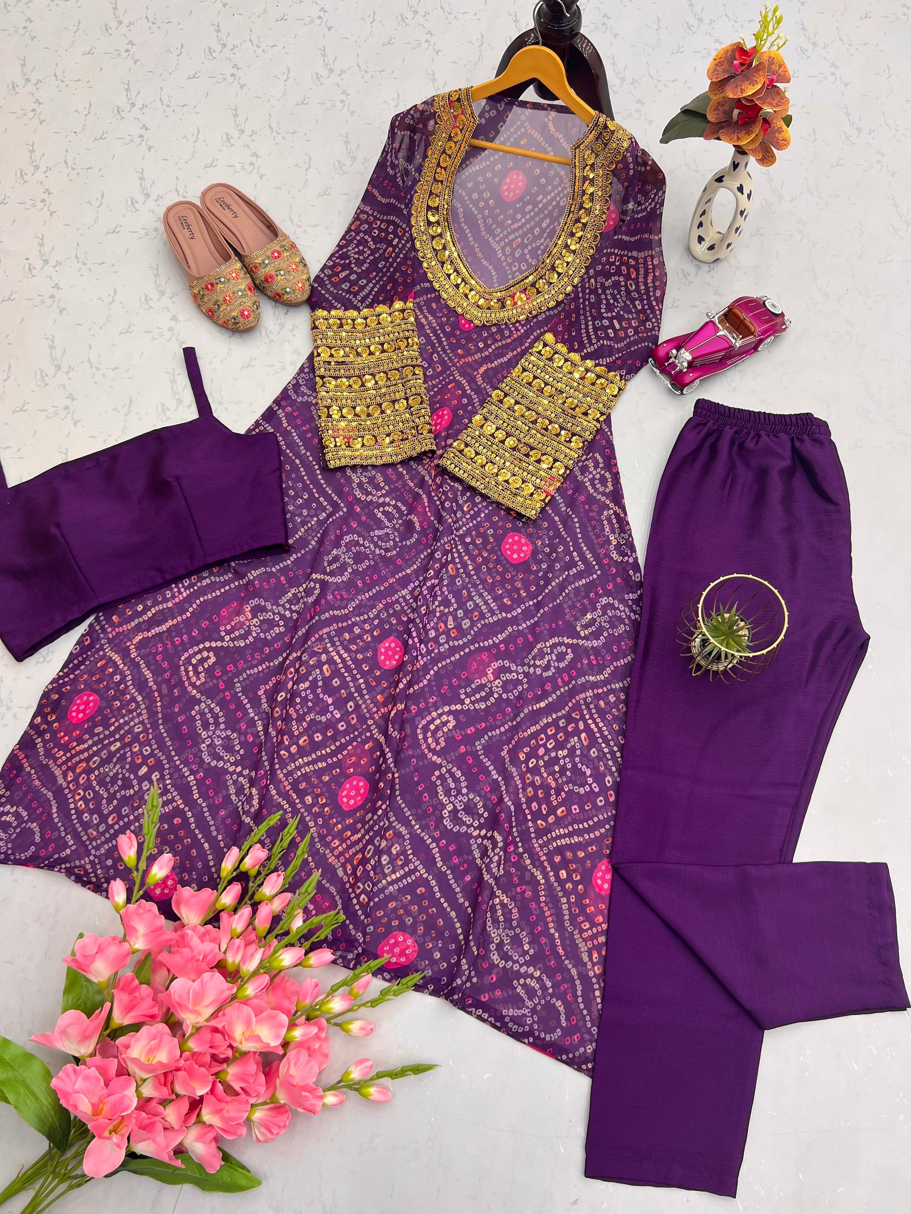 डिजिटल प्रिंट के साथ डिज़ाइनर पार्टी वियर लुक सूट सेट