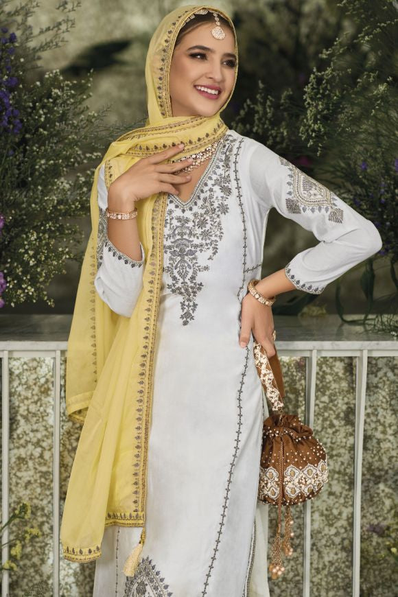 Beautiful Party Wear Top Plazzo And Dupatta With Coding Sequence Work