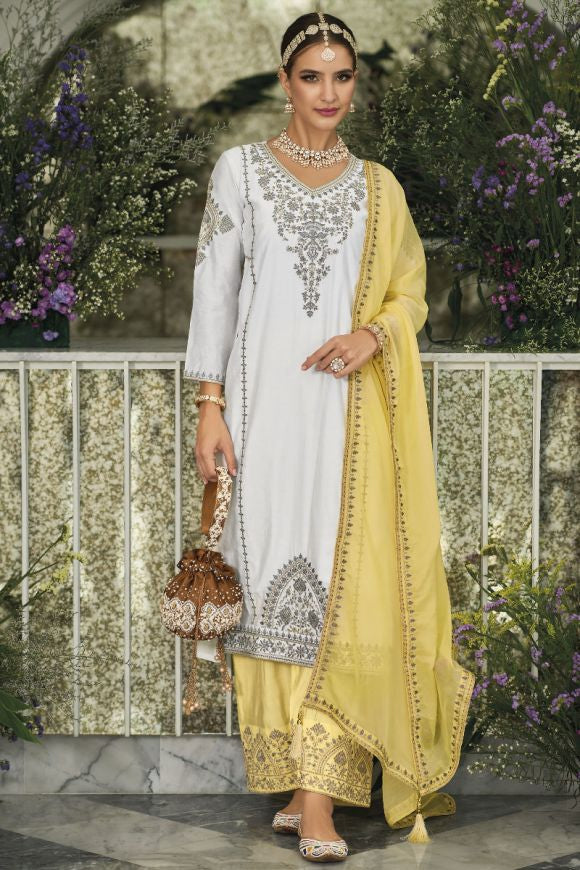 Beautiful Party Wear Top Plazzo And Dupatta With Coding Sequence Work