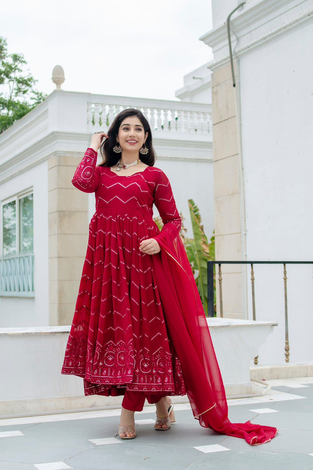 Designer Party Wear Anarkali Suit With Thread-Sequins Embroidery